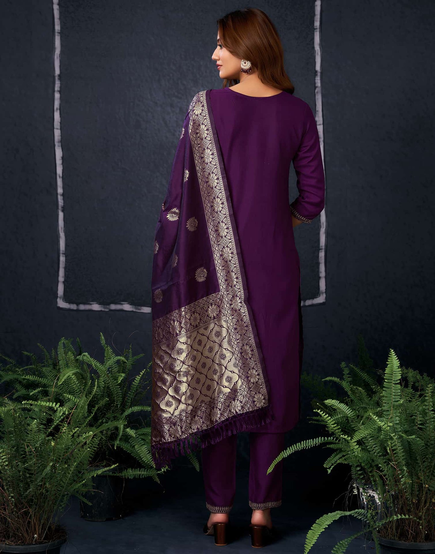 Cotton Blend Sequence, Embroidery and Lace Straight Kurta with Pant & Dupatta