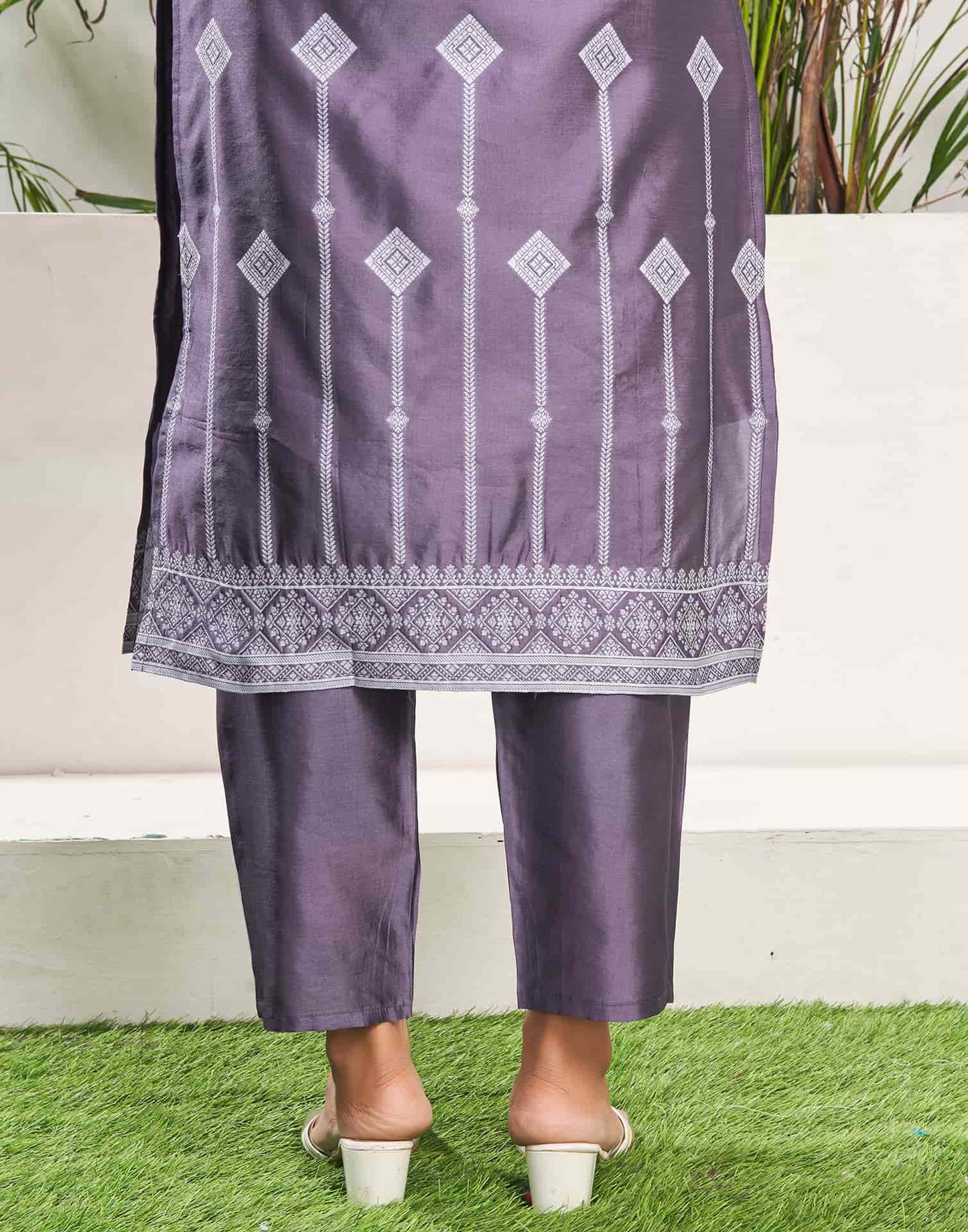 Silk Blend Jacquard Work Straight Kurta with Pant & Dupatta
