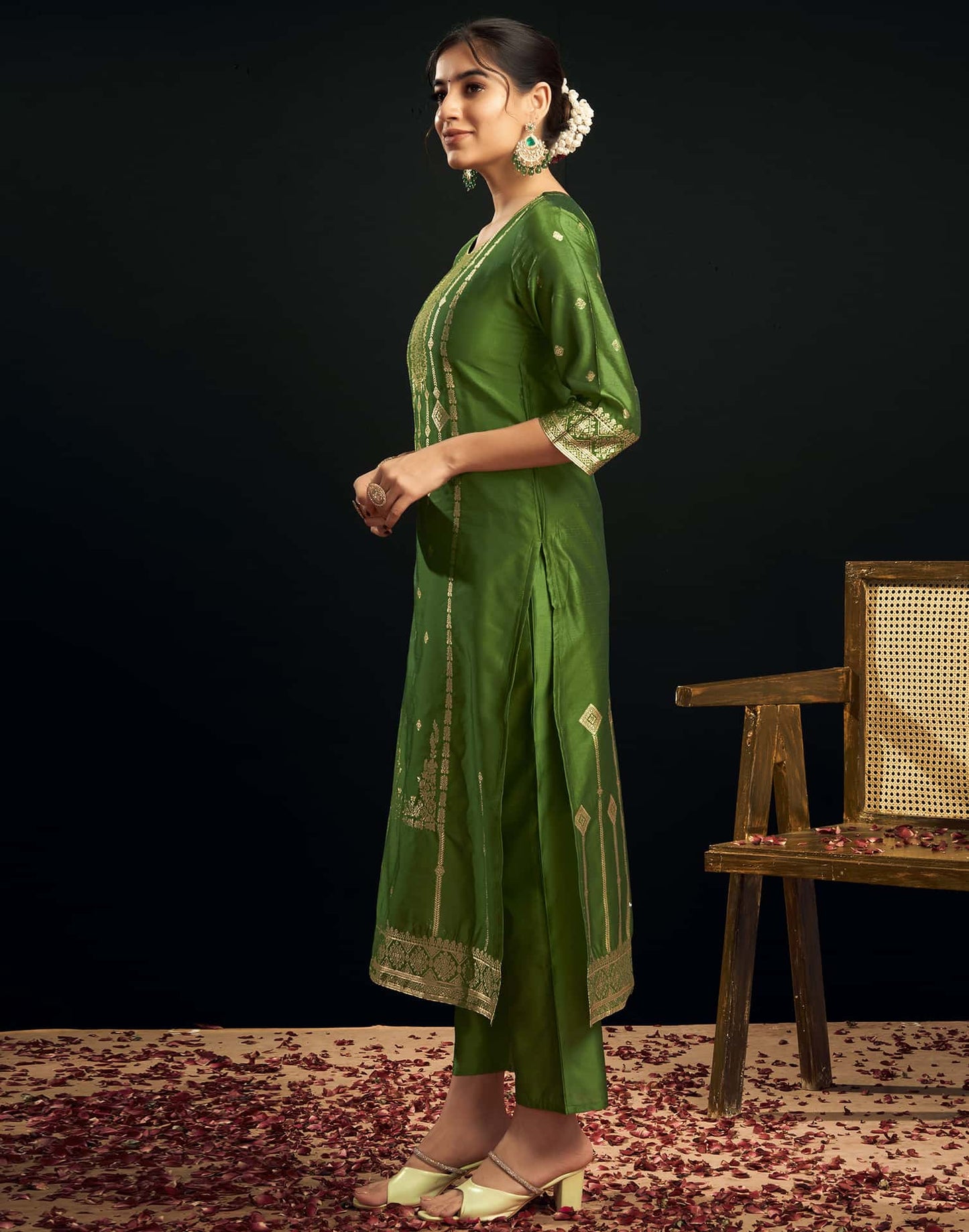 Silk Blend Jacquard Work Straight Kurta with Pant & Dupatta