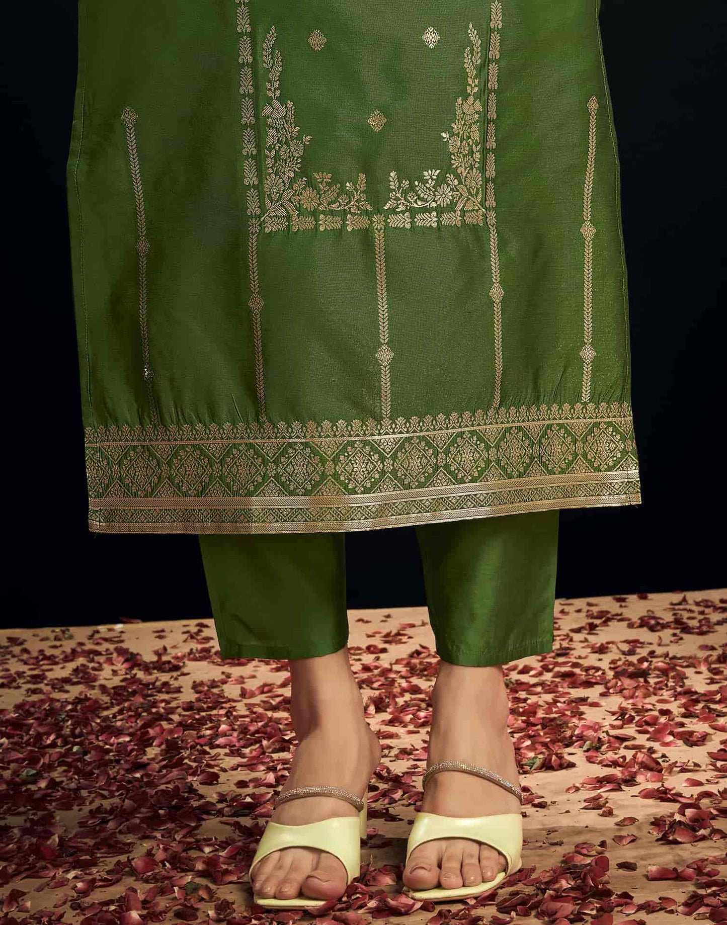 Silk Blend Jacquard Work Straight Kurta with Pant & Dupatta