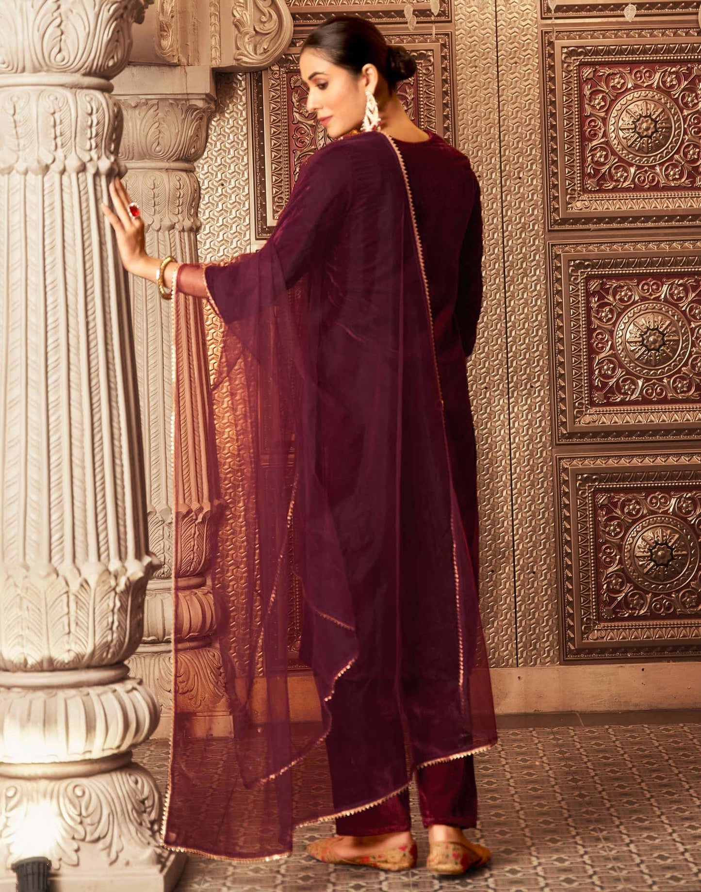 Velvet Sequins, Embroidery and Gota Lace Straight Kurta with Pant & Dupatta