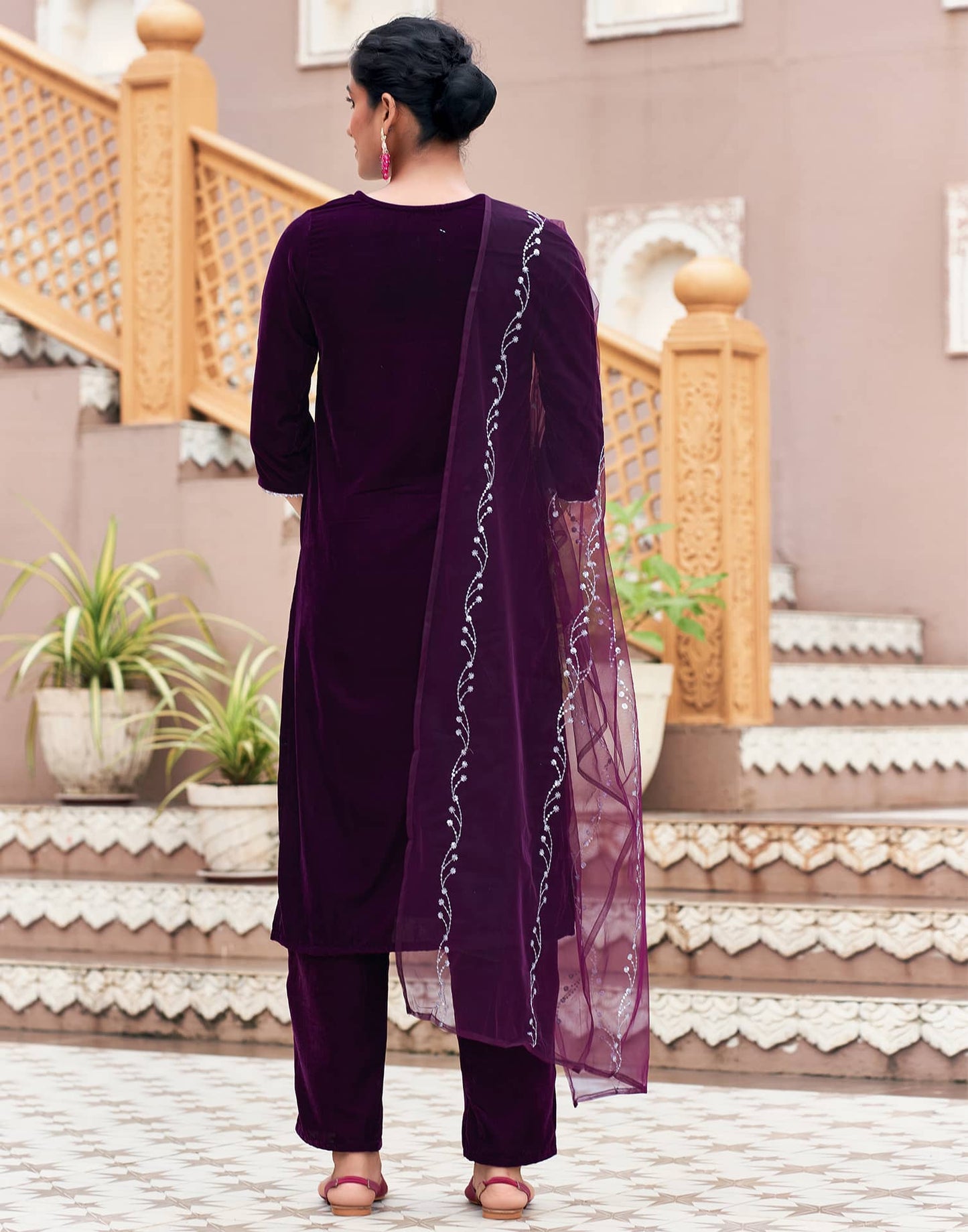 Velvet Sequins, Embroidery and Gota Lace Straight Kurta with Pant & Dupatta