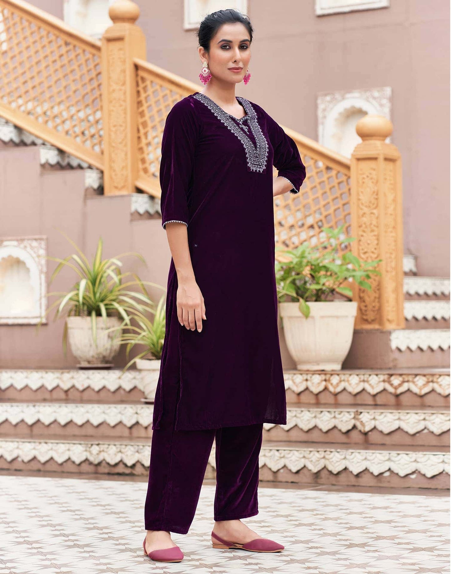 Velvet Sequins, Embroidery and Gota Lace Straight Kurta with Pant & Dupatta