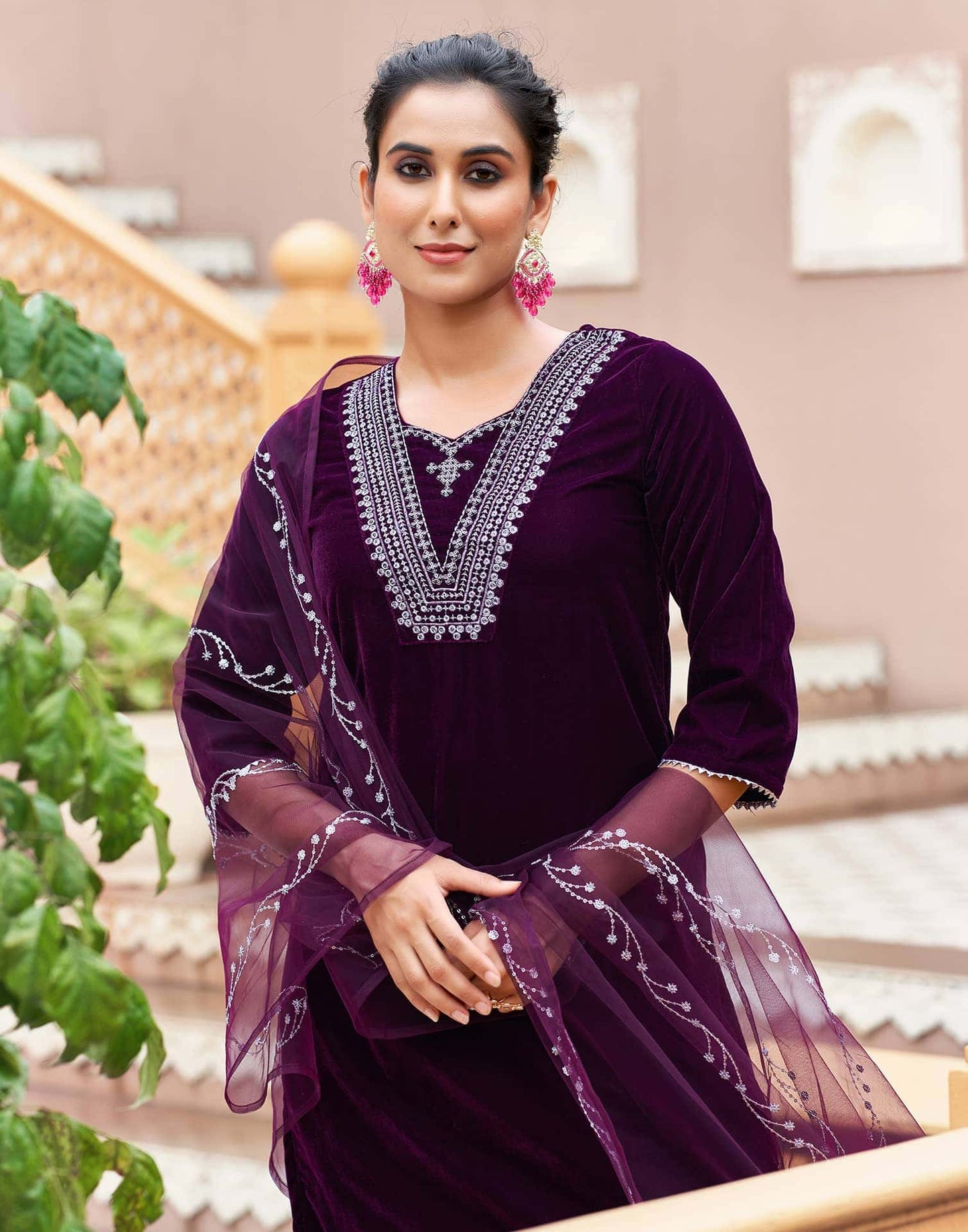 Velvet Sequins, Embroidery and Gota Lace Straight Kurta with Pant & Dupatta