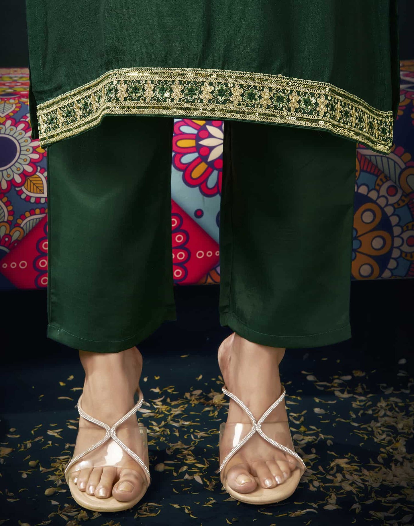 Silk Blend Embroidered Straight Kurta with Pant & Dupatta