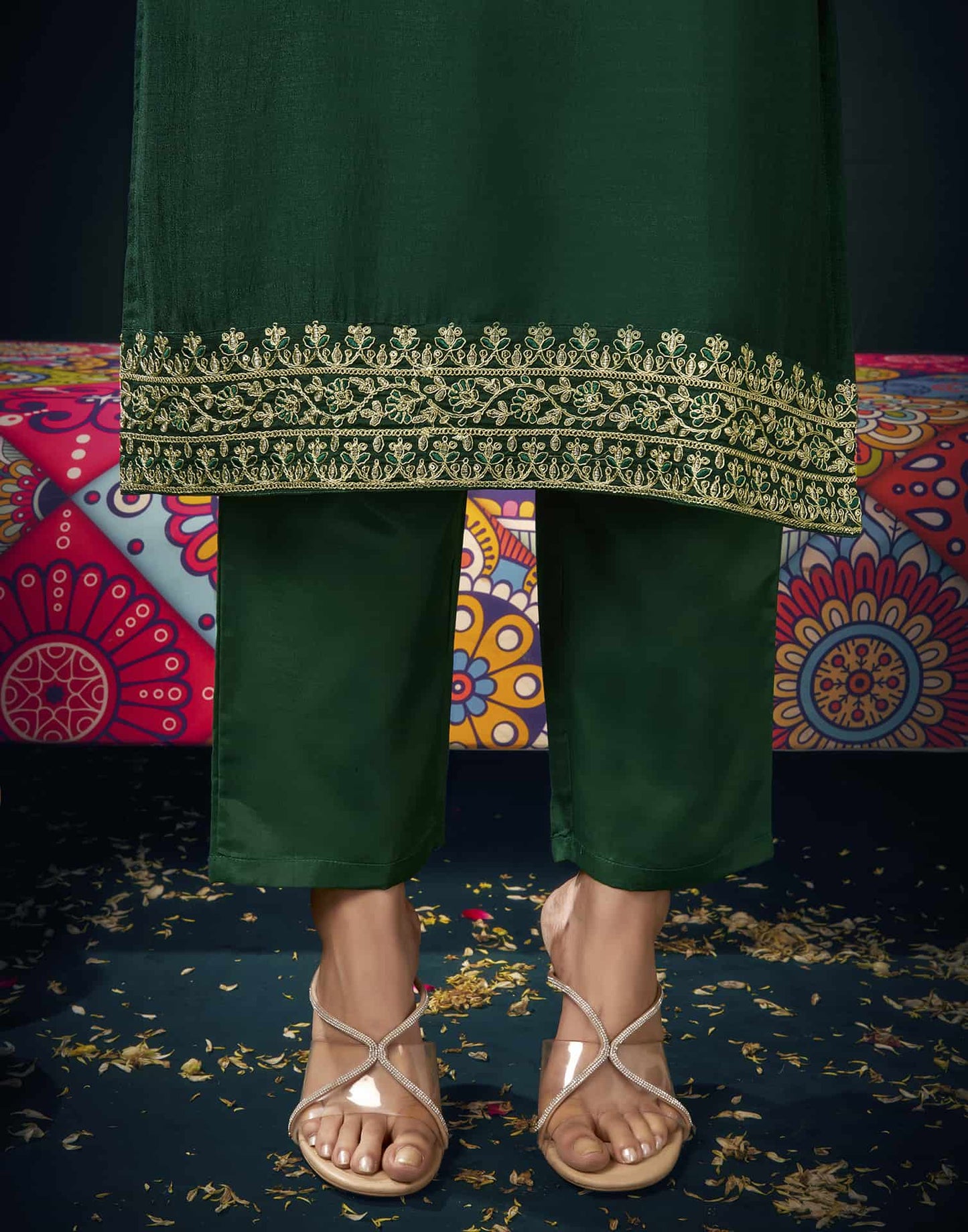 Silk Blend Embroidered Straight Kurta with Pant & Dupatta