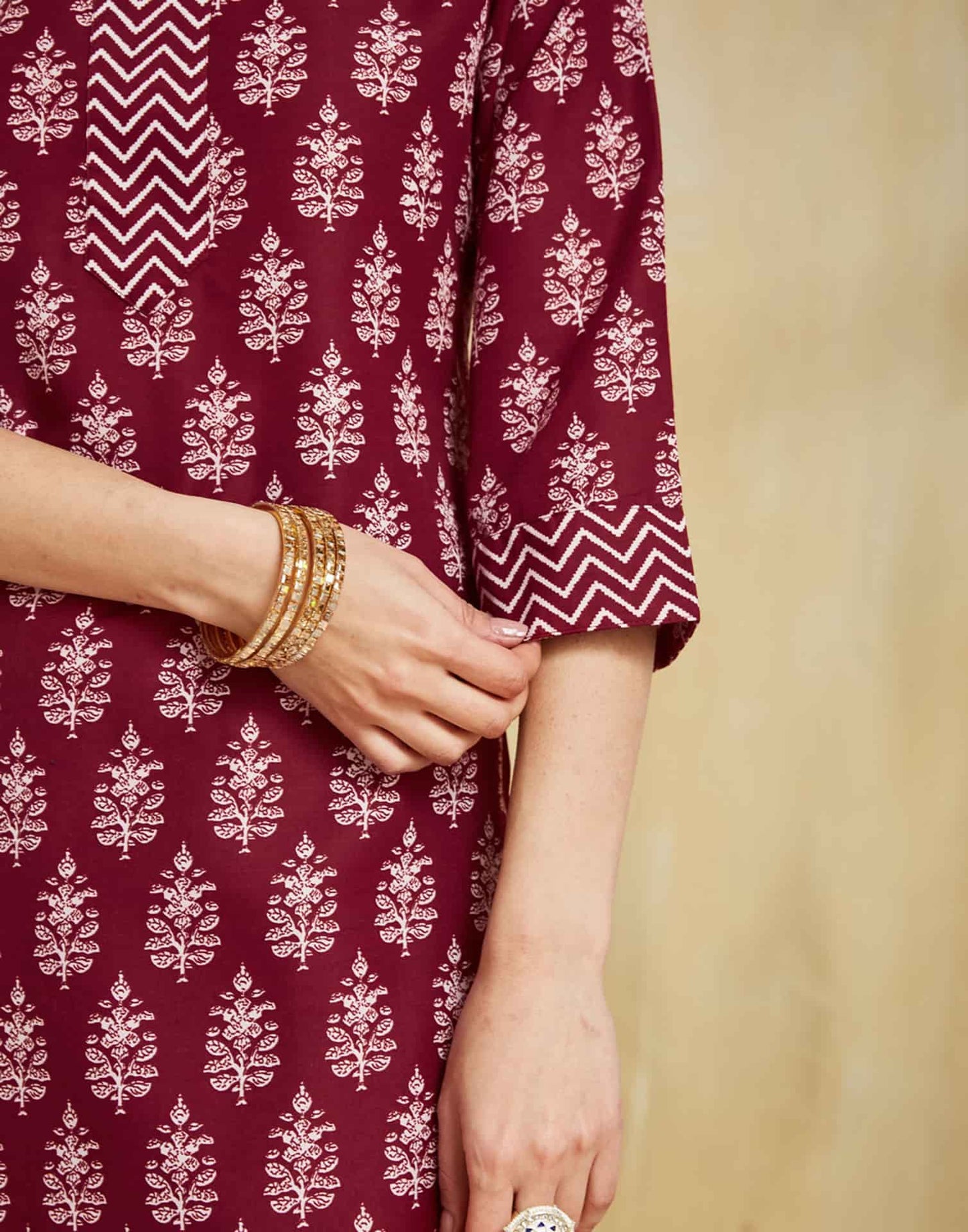 Cotton Blend Printed and Printed Lace Straight Kurta with Pant & Dupatta