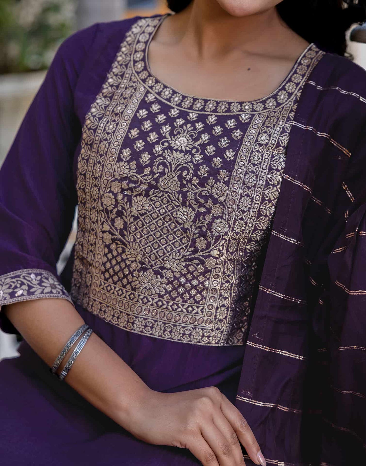 Silk Blend Weaving and Lace Straight Kurta with Pant & Dupatta