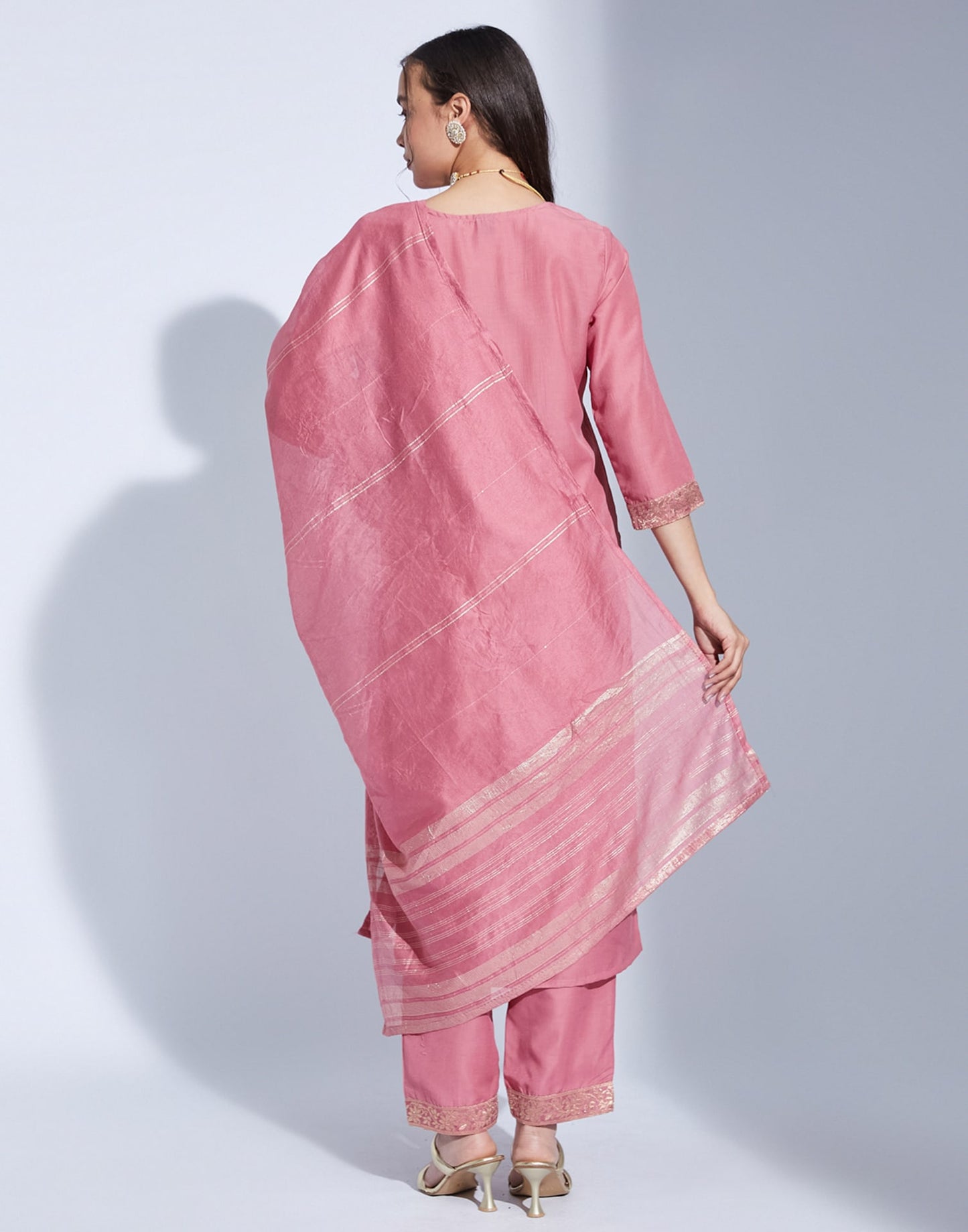 Silk Blend Weaving and Lace Straight Kurta with Pant & Dupatta
