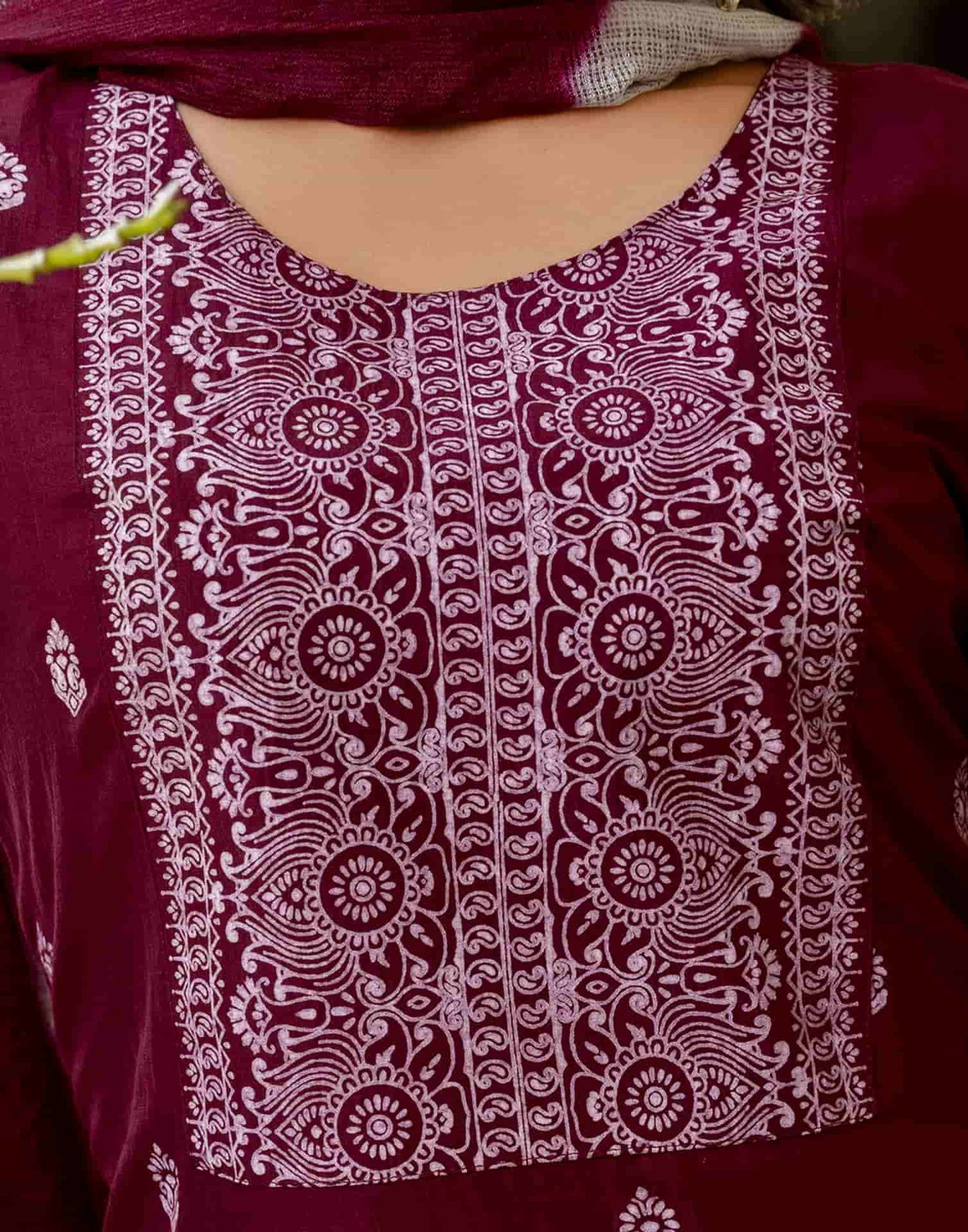 Silk Blend Pigment Printed and Printed Lace Straight Kurta with Pant & Dupatta
