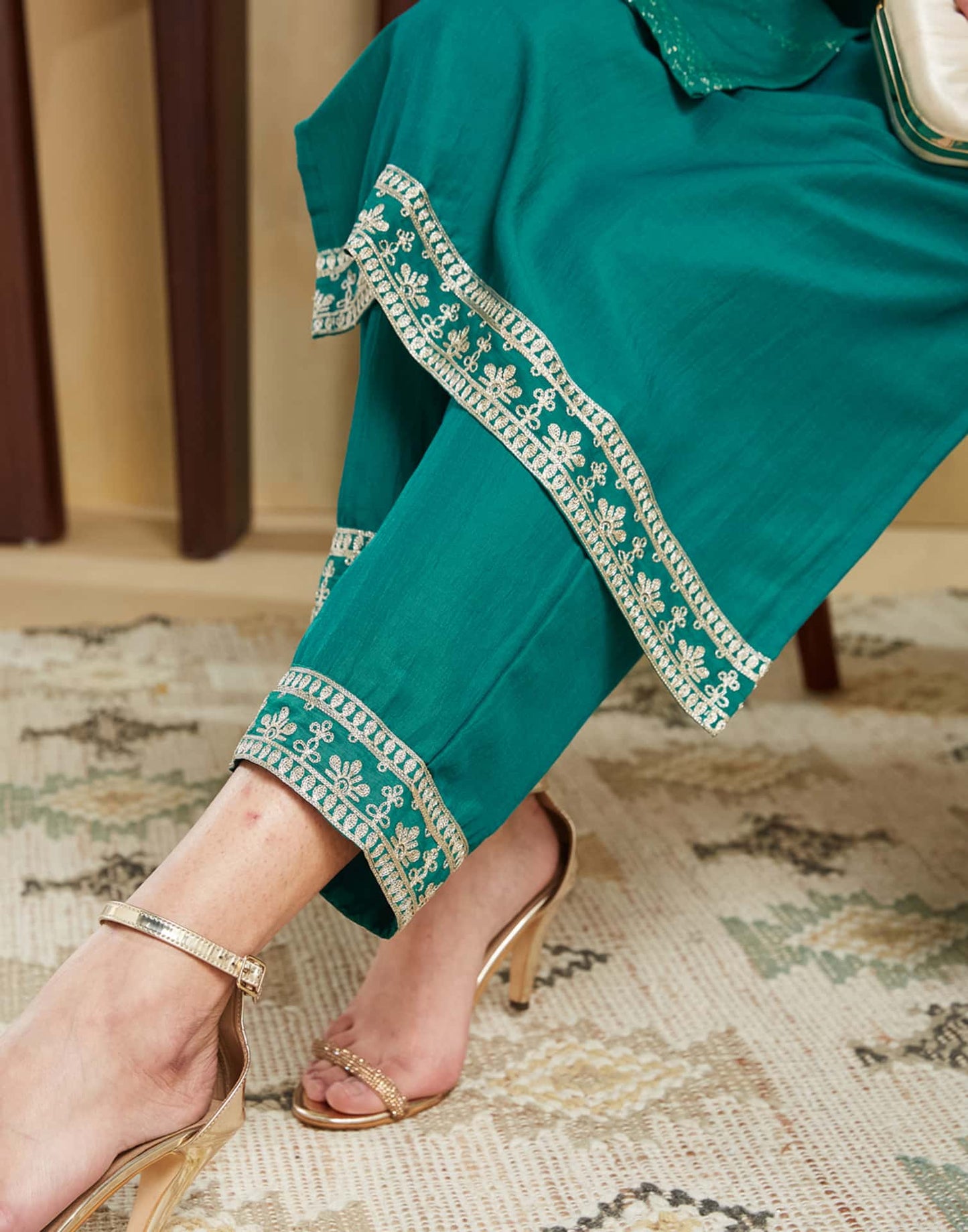 Silk Blend Embroidery Work and Embroidery Lace Straight Kurta with Pant & Dupatta