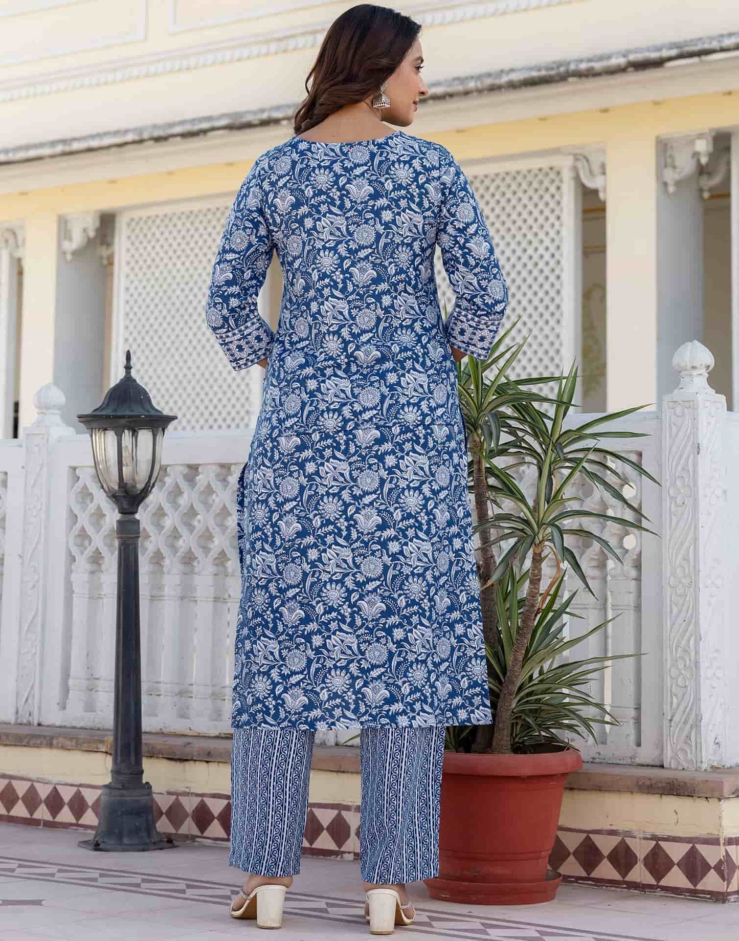Cotton Printed A-Line Kurta with Pant & Dupatta