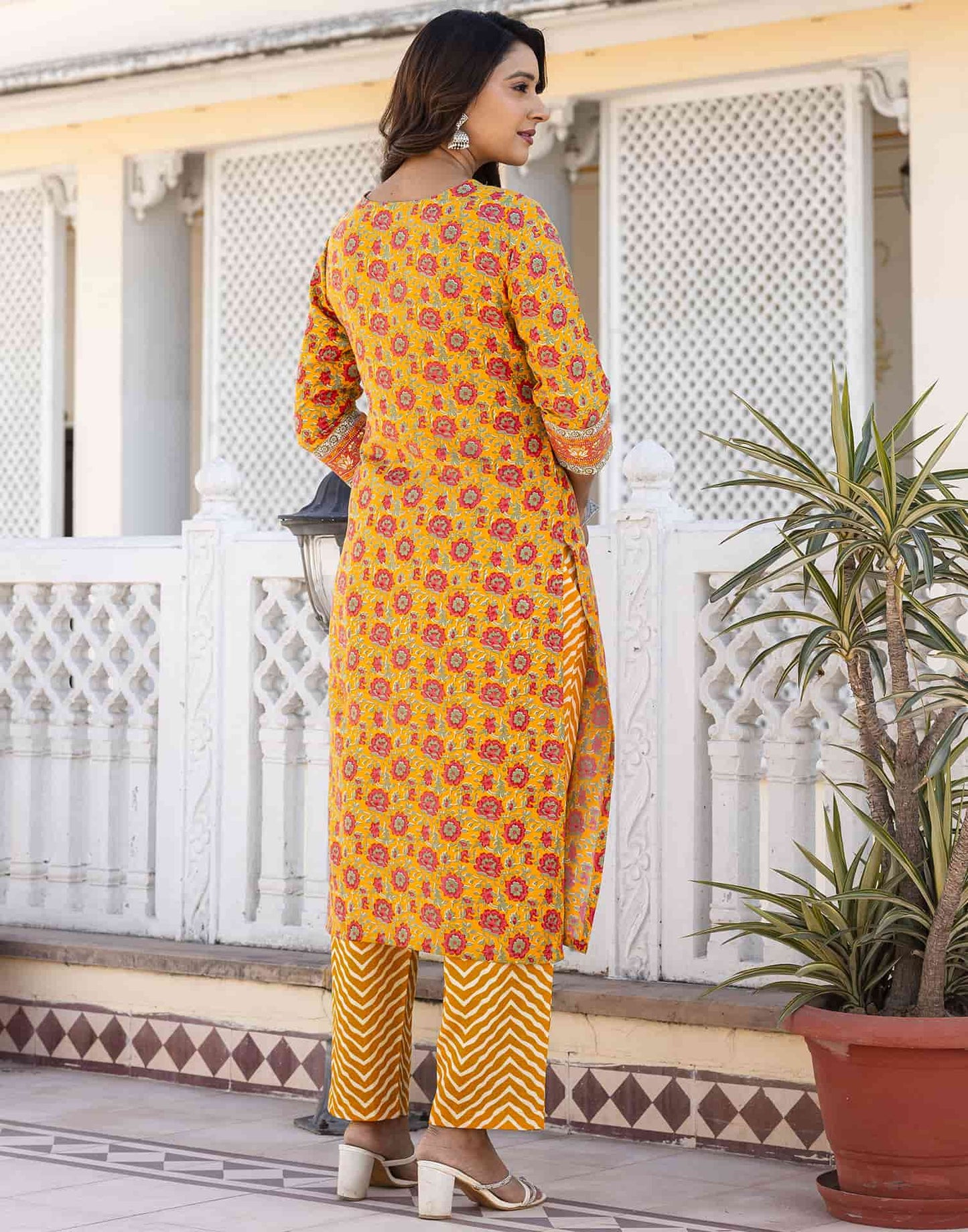 Cotton Blend Foil Printed and Printed Lace Straight Kurta with Pant & Dupatta