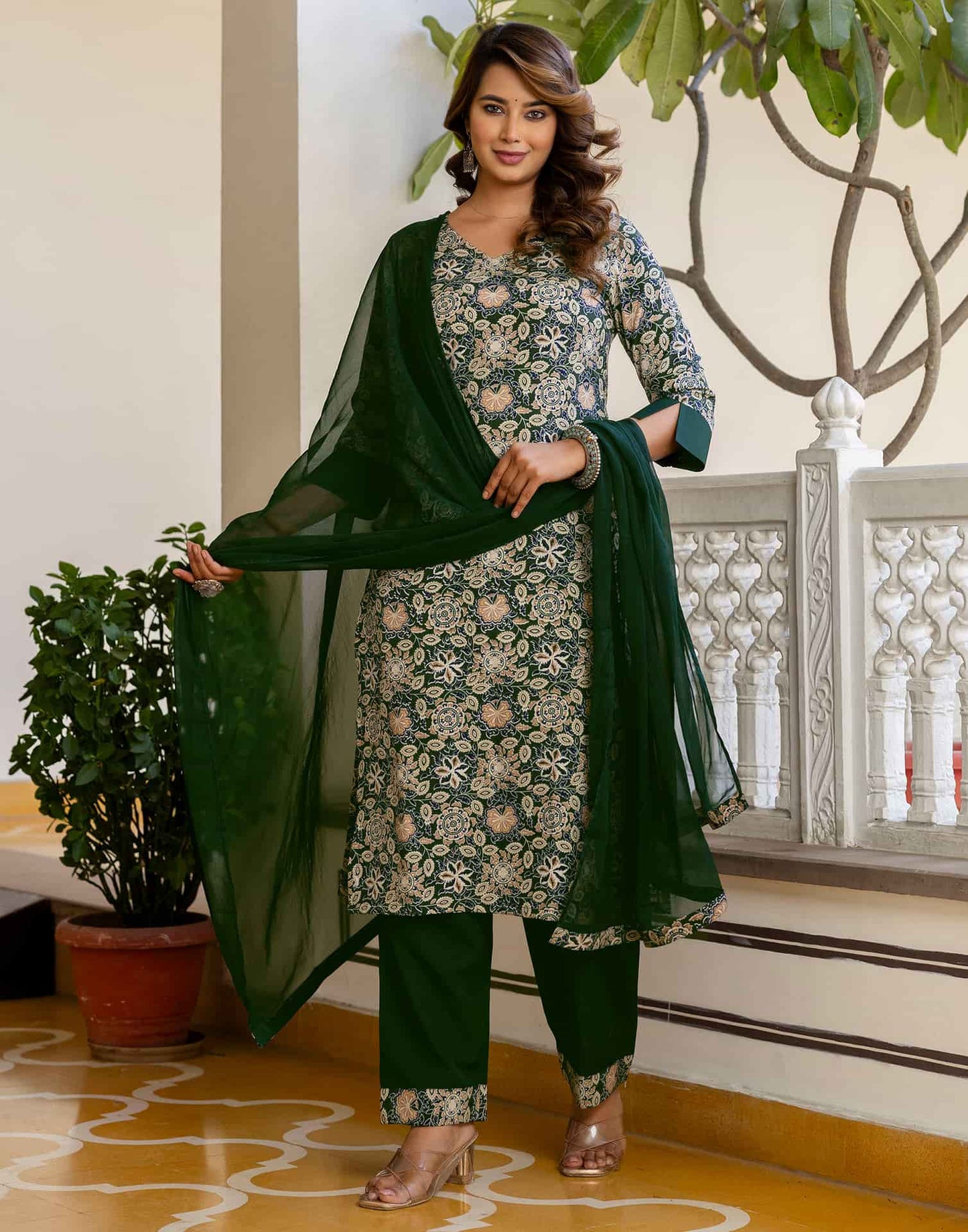 Crepe Floral Printed Straight Kurta with Pant & Dupatta