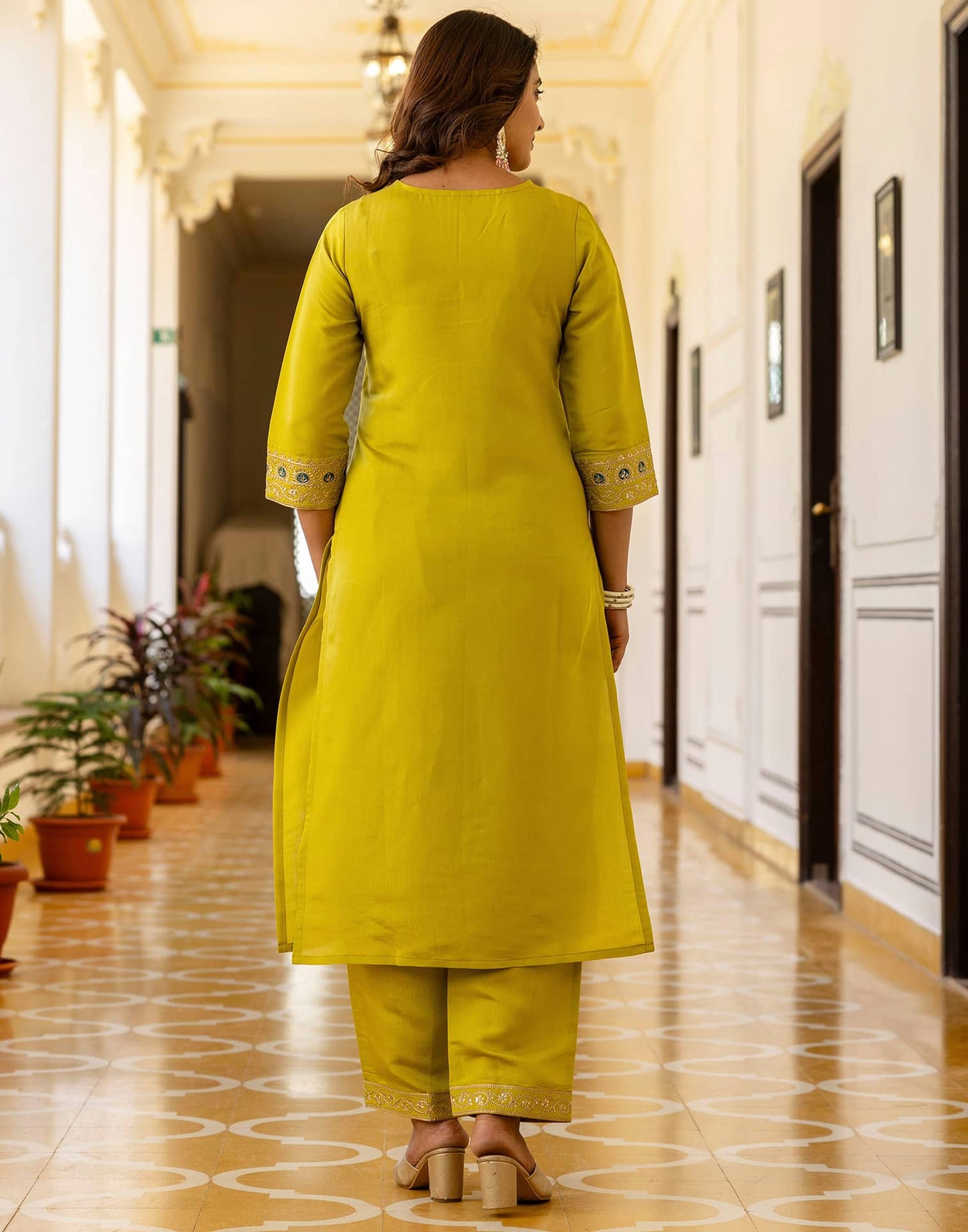 Silk Embroidery and Sequins Work Straight Kurta with Pant & Dupatta