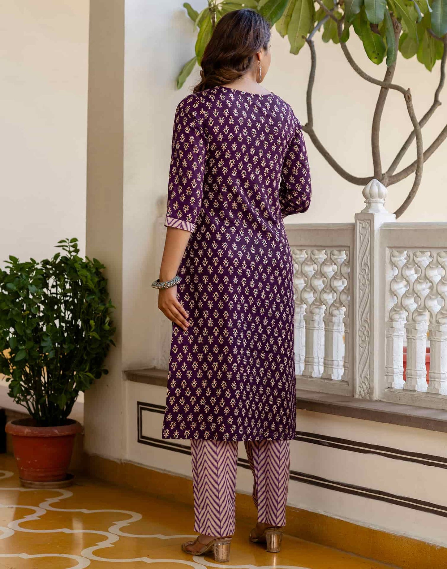 Cotton Blend Printed Lace Straight Kurta with Pant & Dupatta