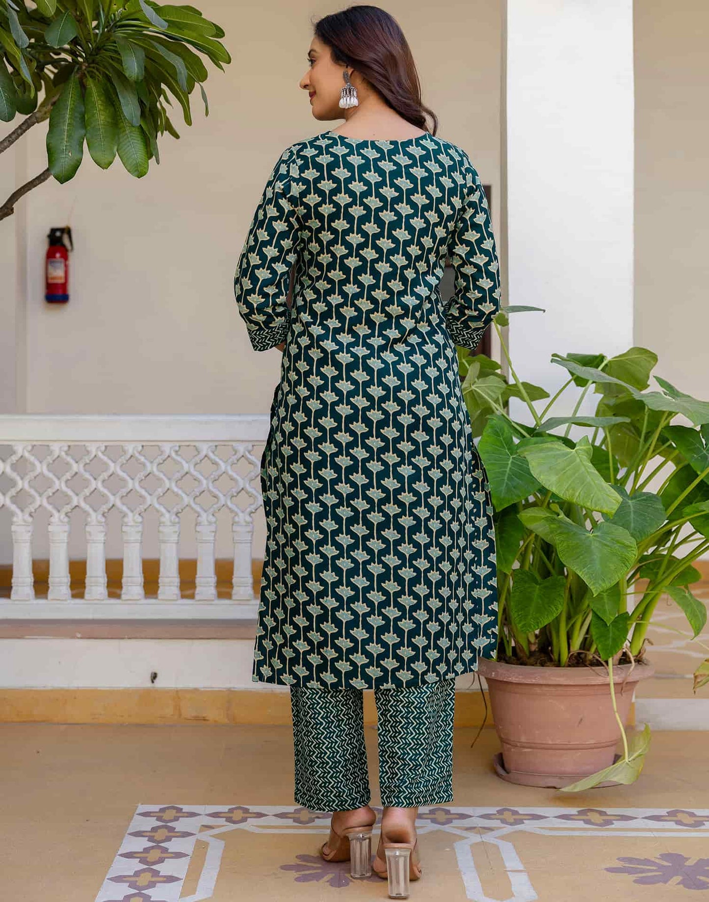 Cotton Blend Printed Lace Straight Kurta with Pant & Dupatta