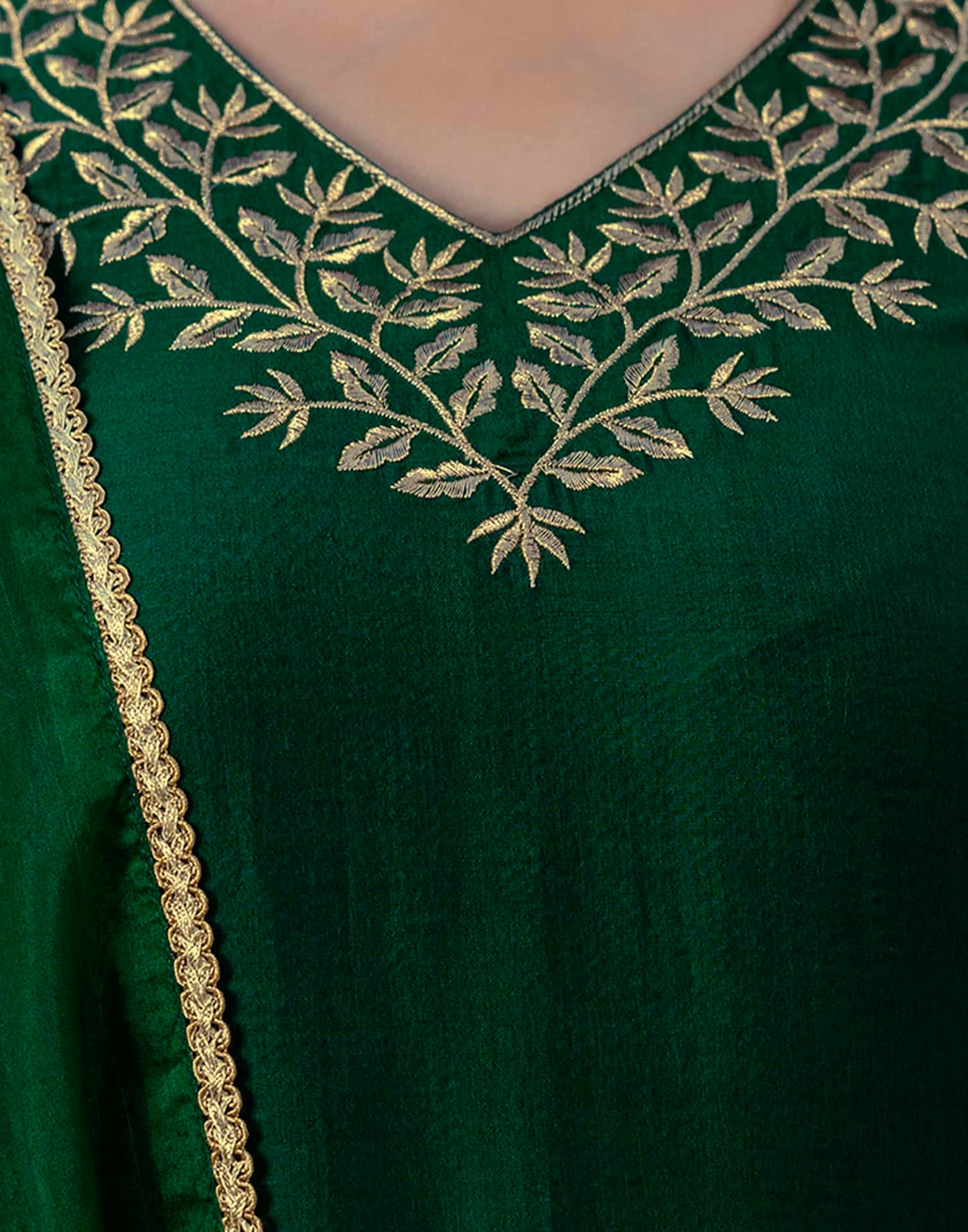 Silk Blend Sequins, Embroidery and Lace Straight Kurta with Pant & Dupatta