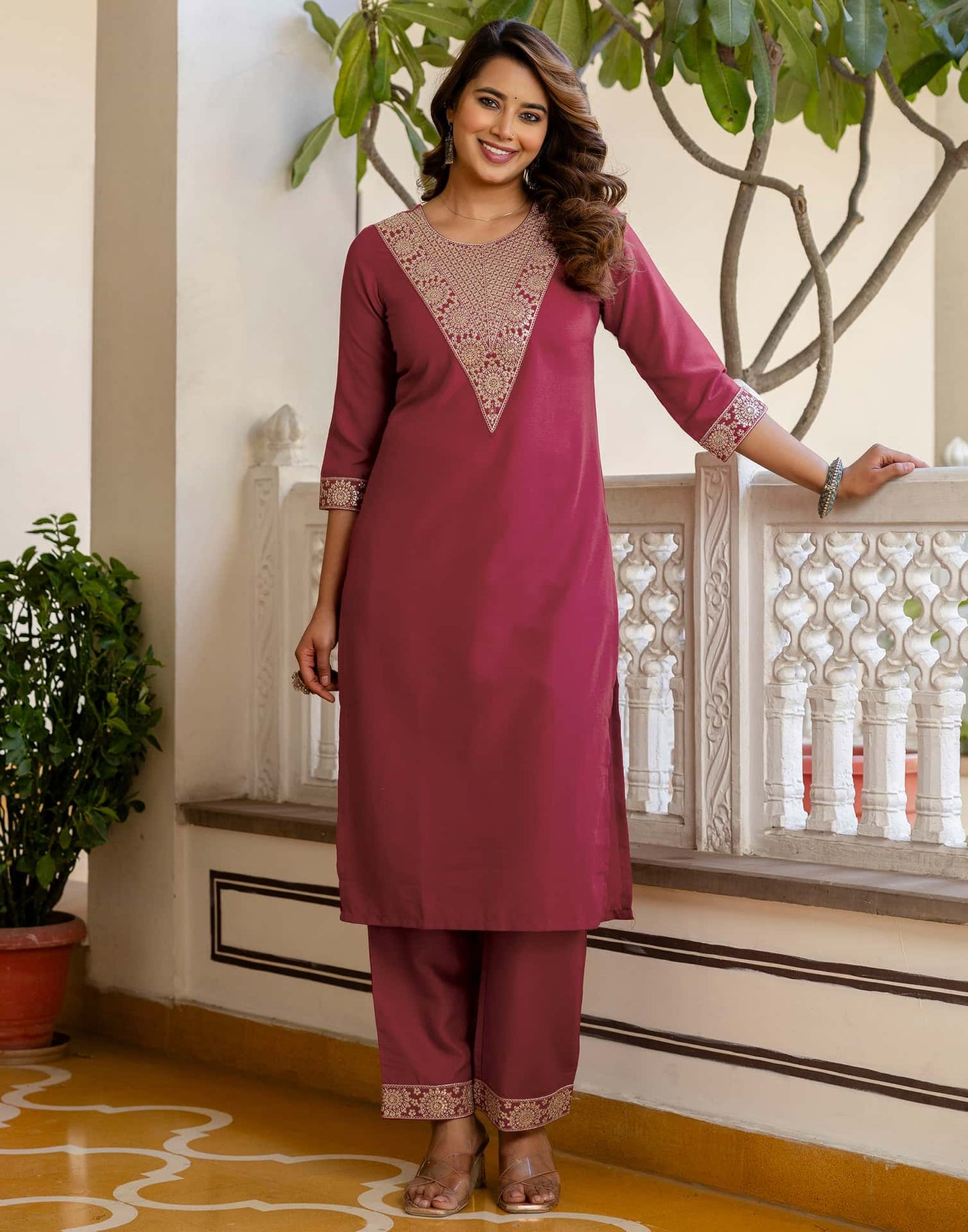 Cotton Embroidery and Sequin Work A-Line Kurta with Pant & Dupatta