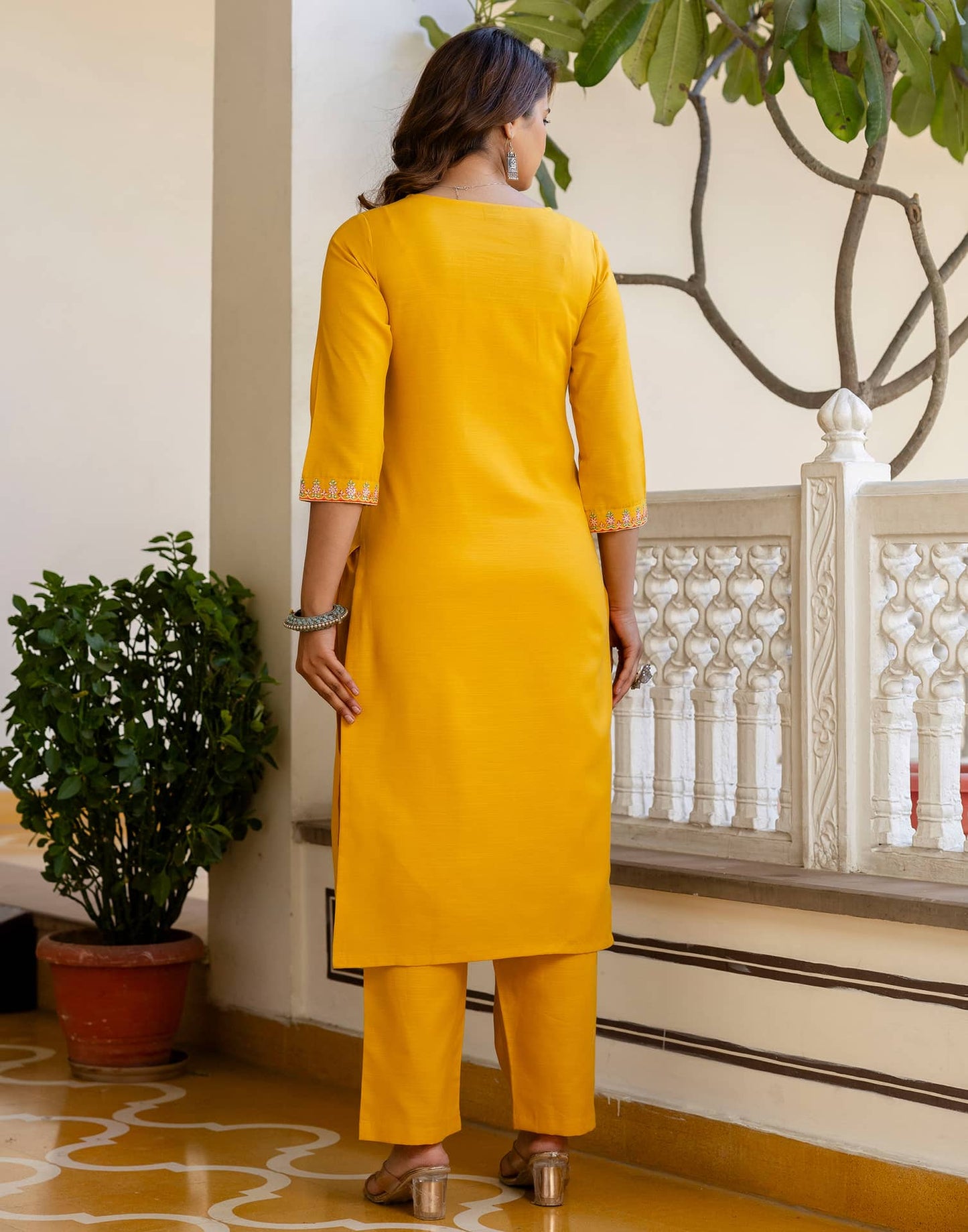 Cotton Blend Embroidery and Sequins Work Straight Kurta with Pant & Dupatta