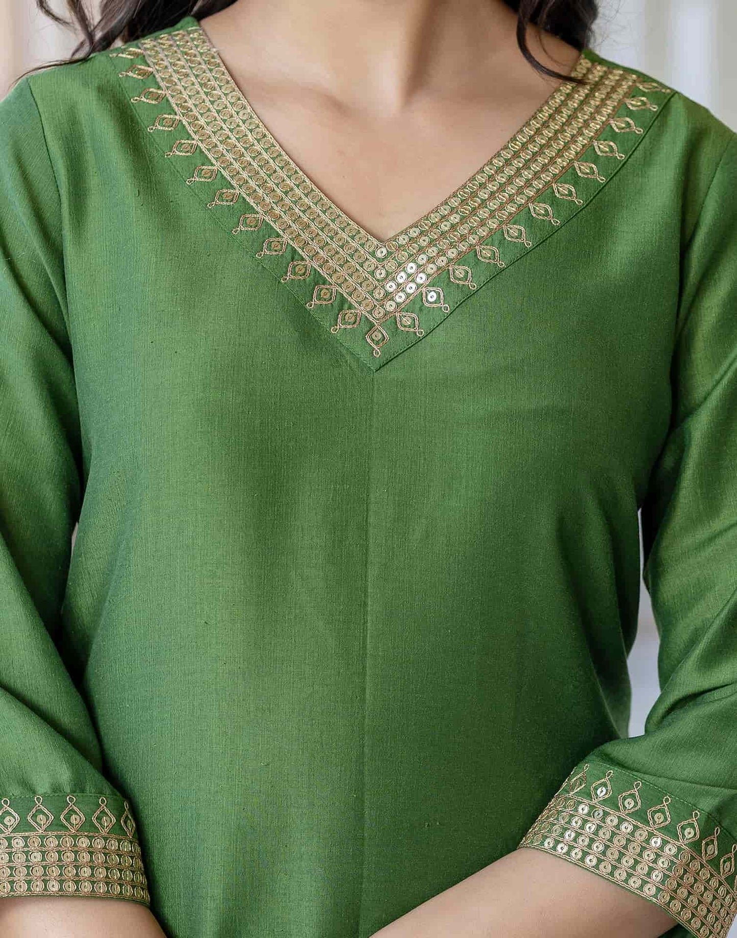 Silk Blend Sequins, Embroidery and Lace Straight Kurta with Pant & Dupatta