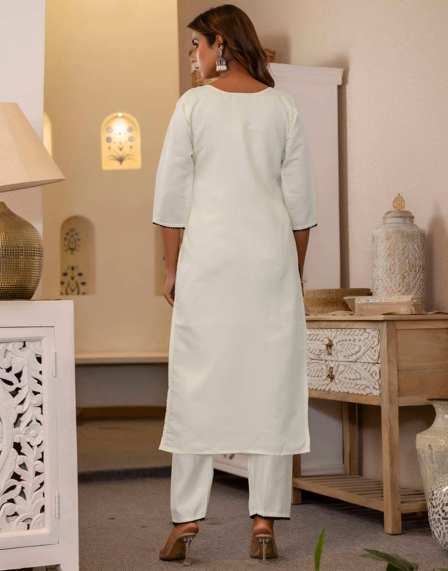 Silk Embroidery and Lace Straight Kurta with Pant & Dupatta
