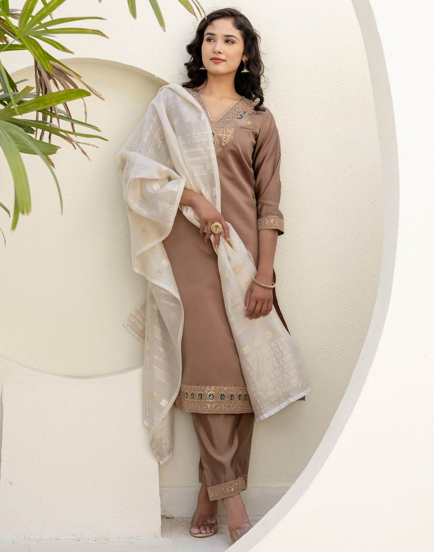 Silk Embroidered Straight Kurta with Pant & Dupatta