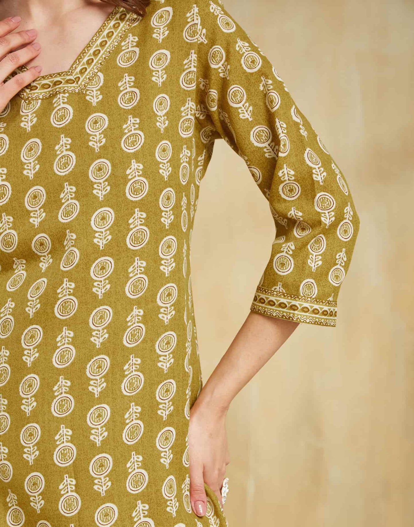 Cotton Blend Printed and Lace Straight Kurta with Pant & Dupatta
