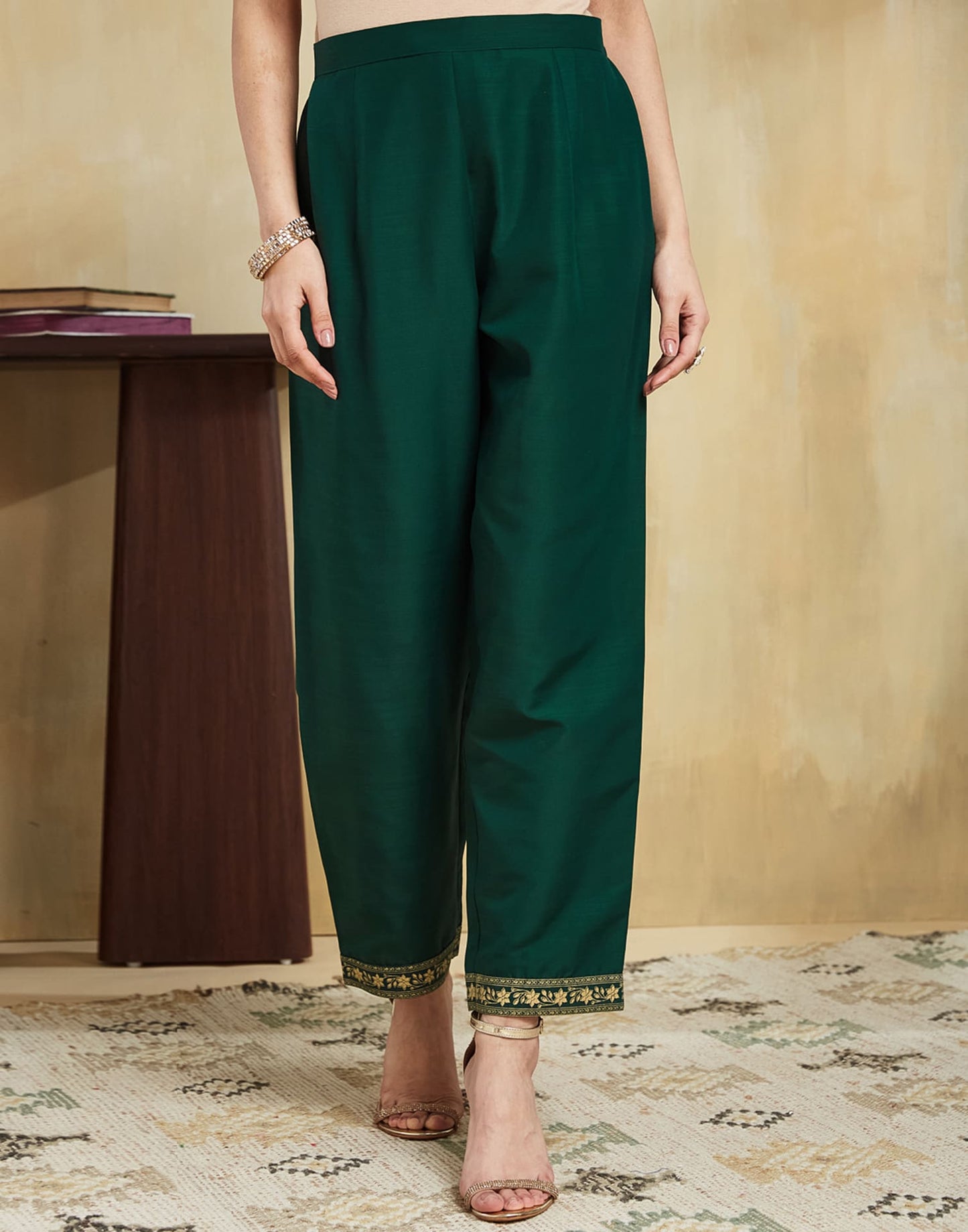 Cotton Blend Foil Printed and Foil Printed Lace Straight Kurta with Pant & Dupatta