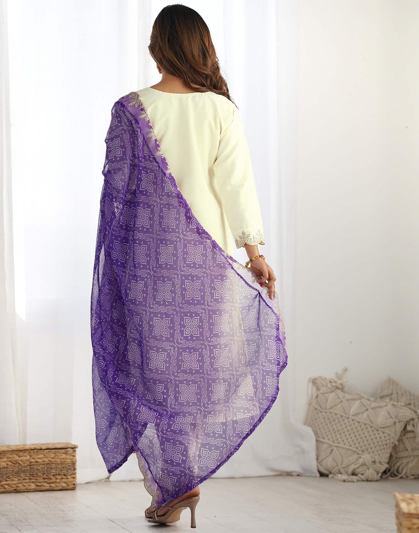 Silk Embroidery and Sequin Work Straight Kurta with Pant & Dupatta