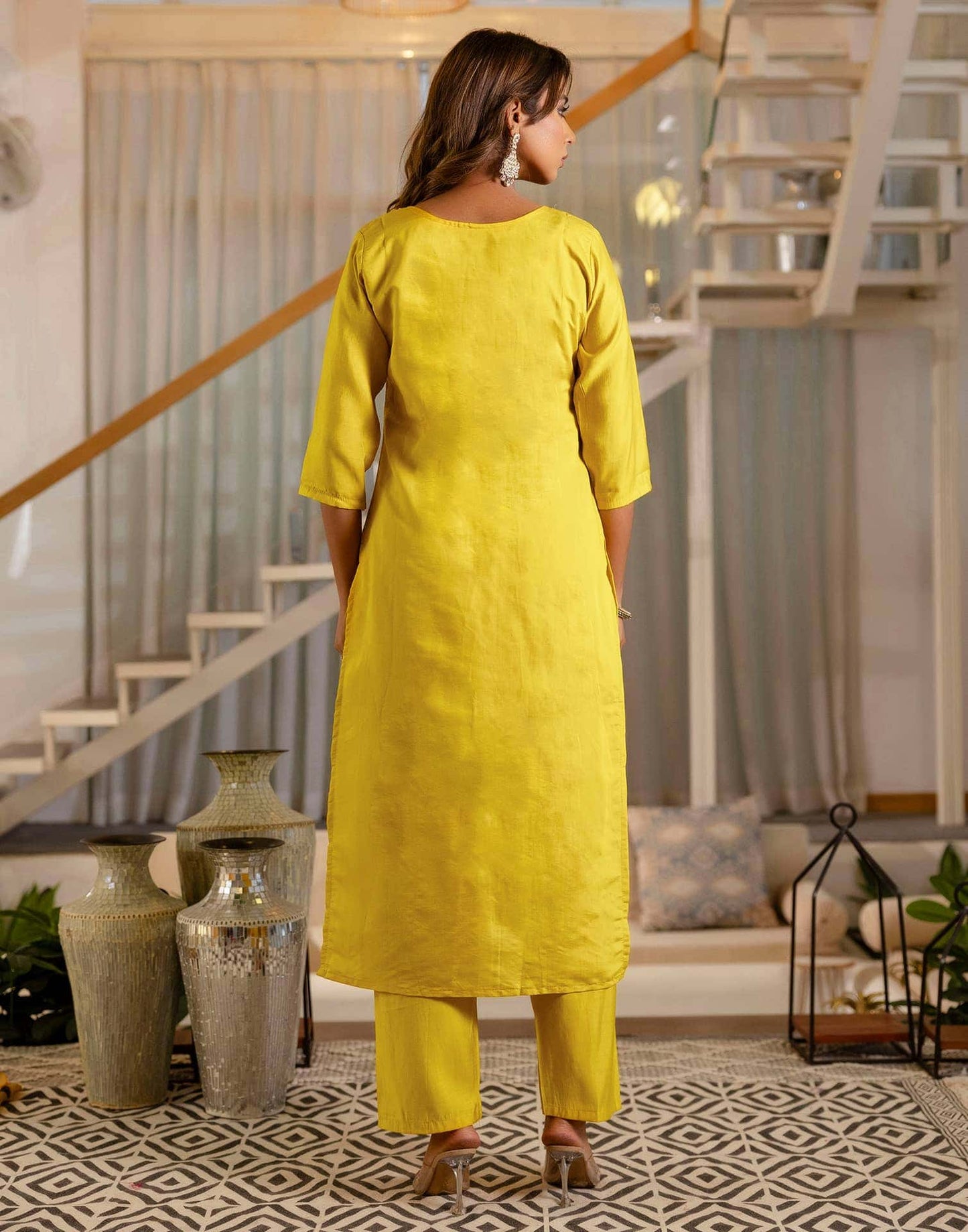 Silk Embroidery, Mirror Work and Lace Straight Kurta with Pant & Dupatta