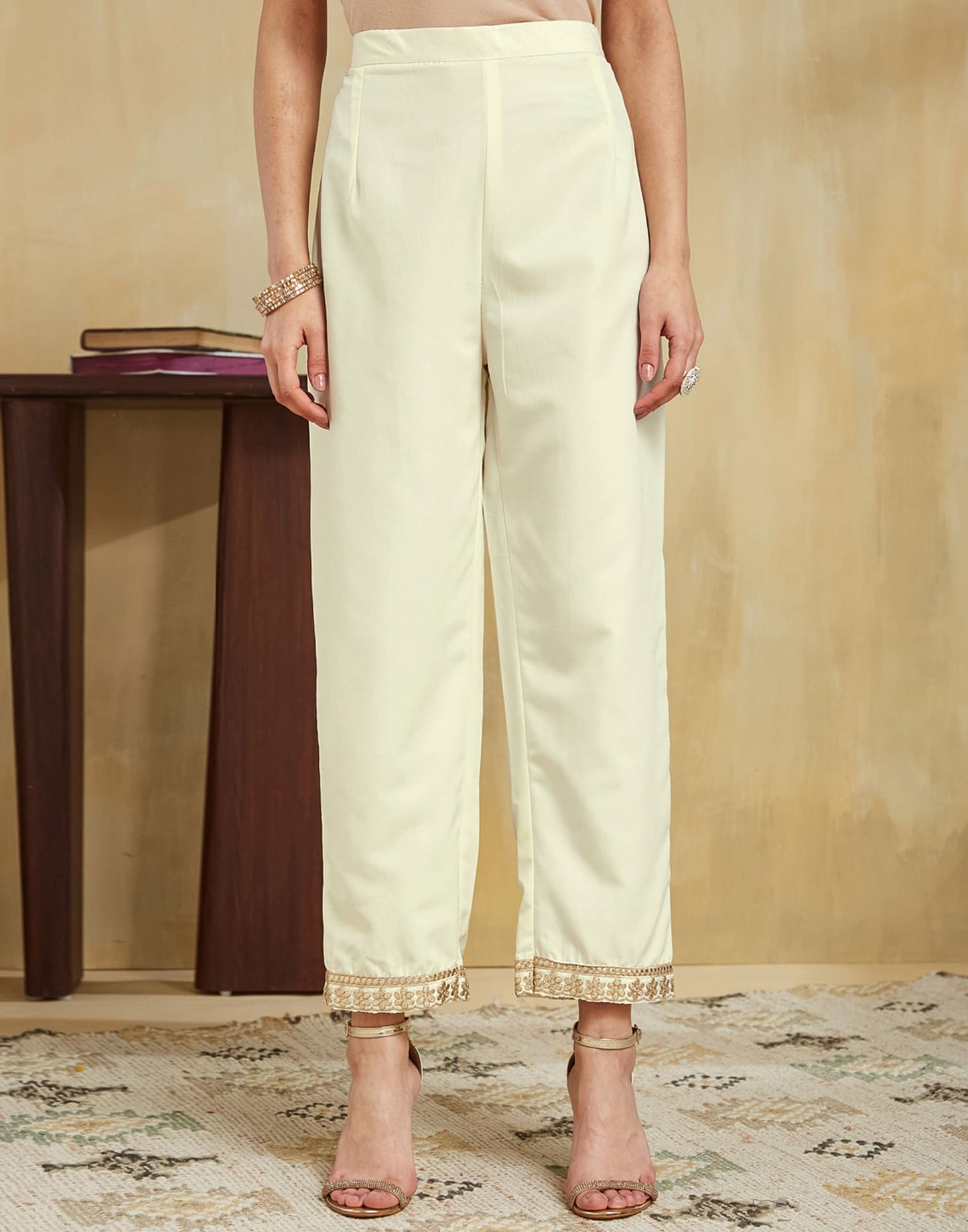 Beige Silk Embroidered Straight Kurta Set with Pant & Dupatta for Women