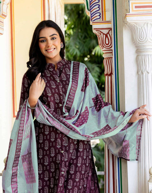 Rayon Printed Straight Kurta with Pant & Dupatta