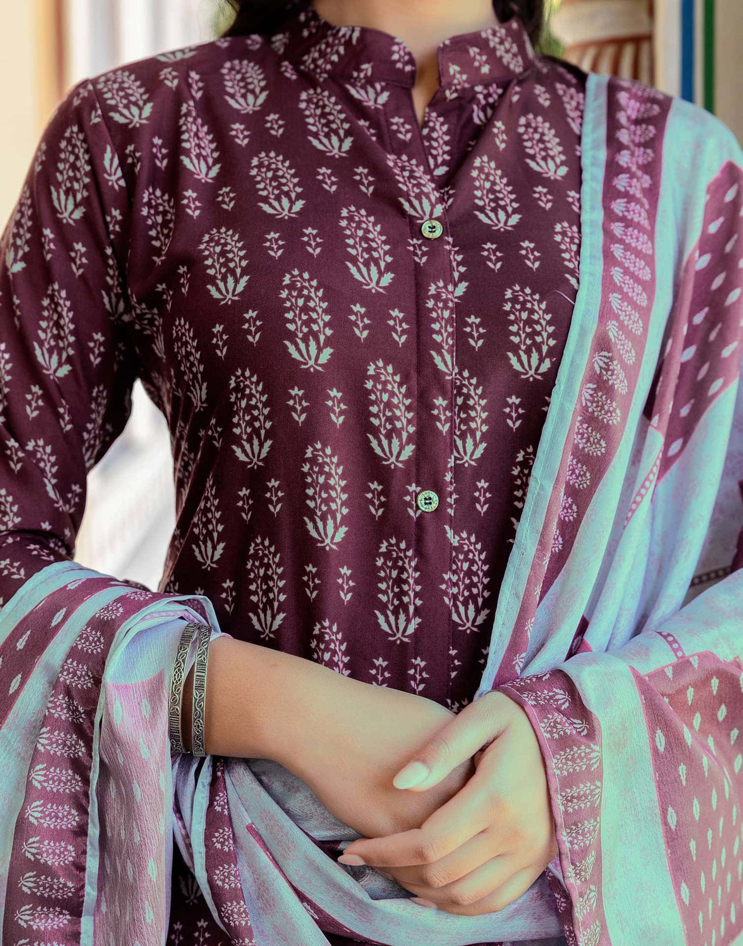 Rayon Printed Straight Kurta with Pant & Dupatta