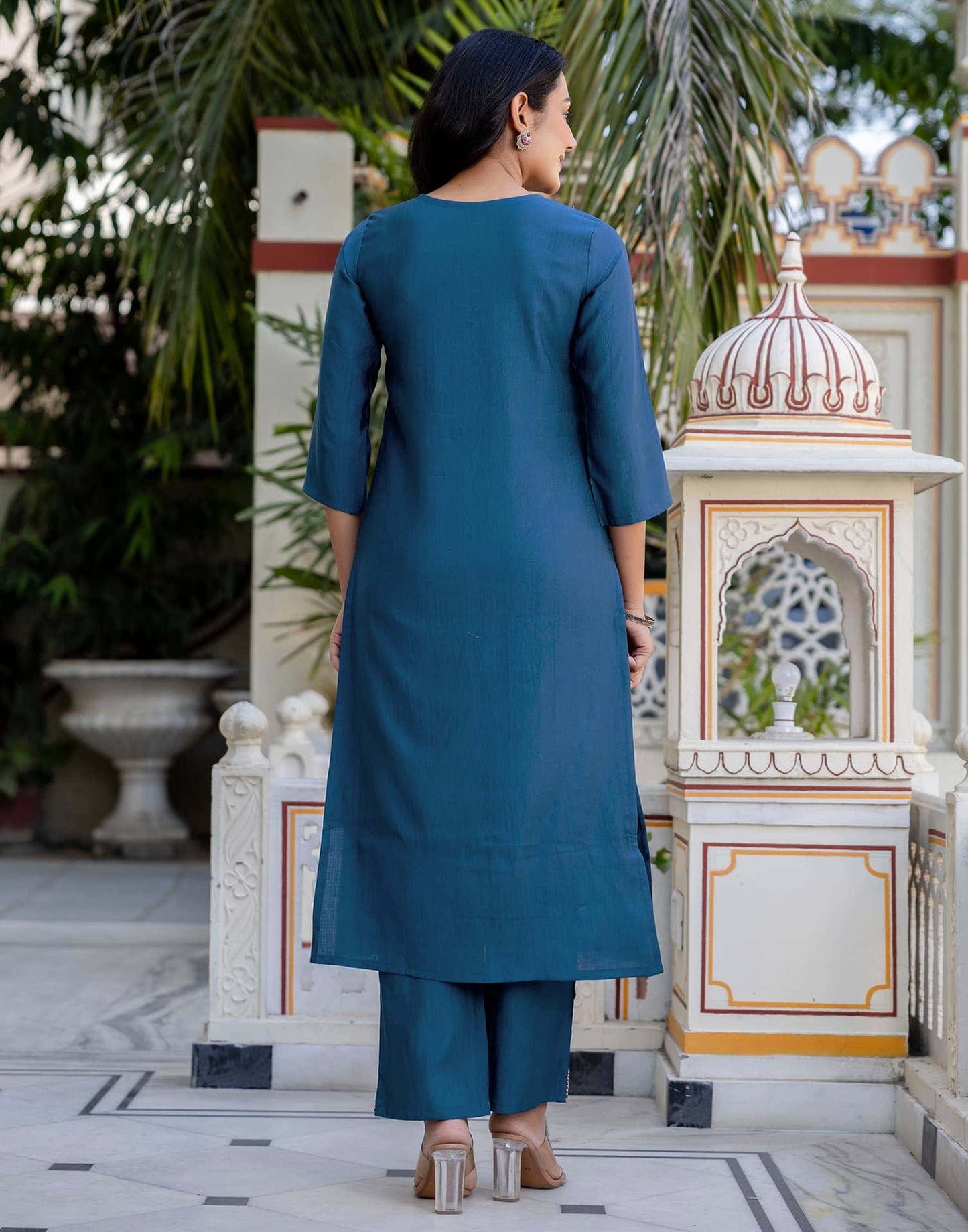 Silk Embroidery and Sequins Work Straight Kurta with Pant & Dupatta