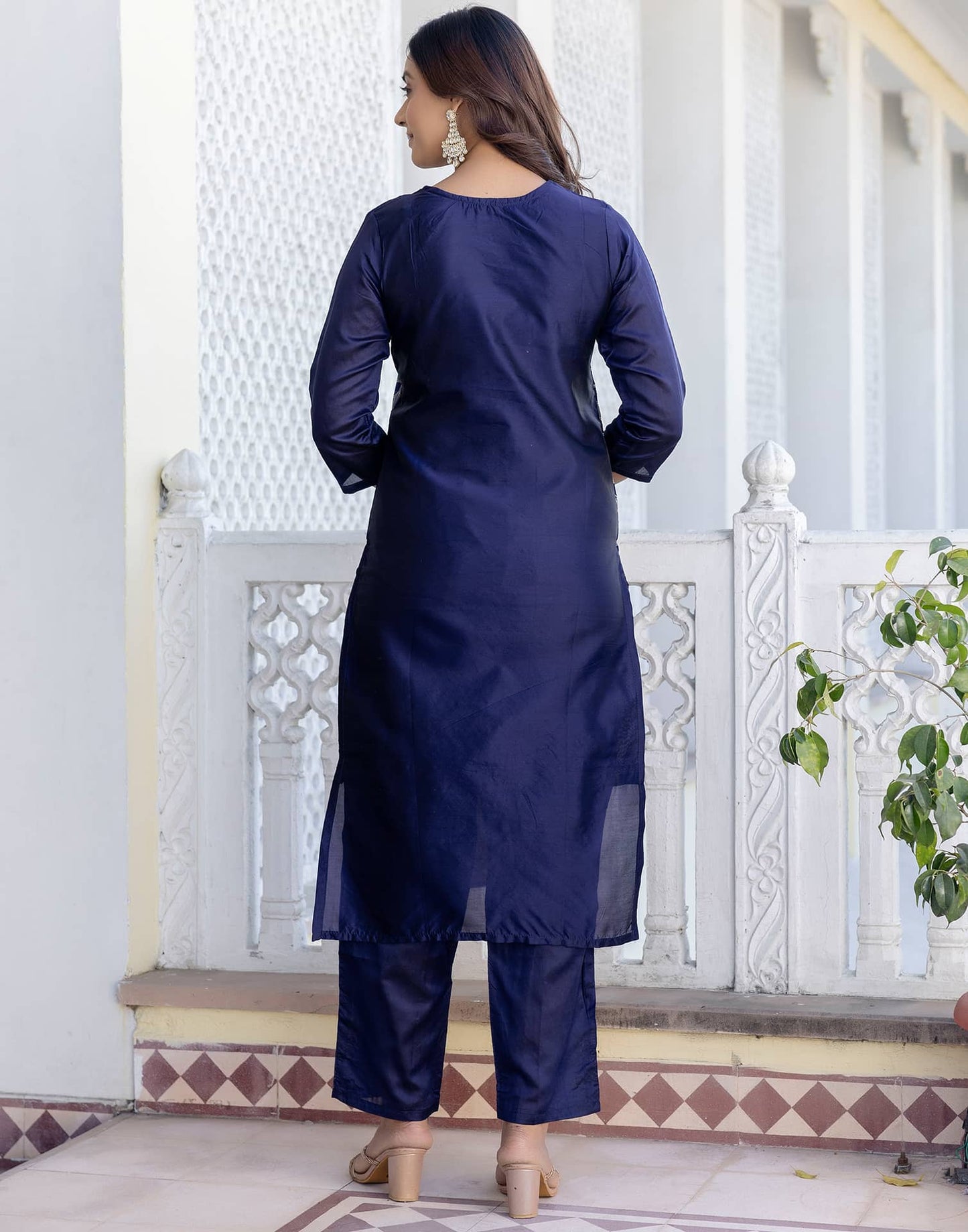 Silk Blend Weaving, Embroidery and Sequins Work A-Line Kurta with Pant & Dupatta