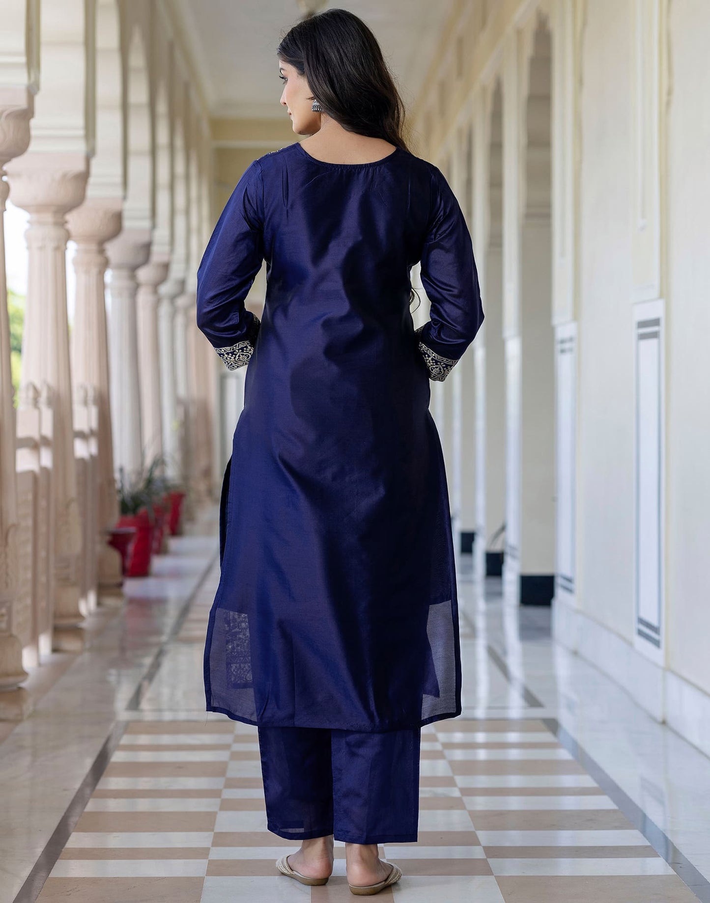 Silk Blend Weaving Straight Kurta with Pant & Dupatta