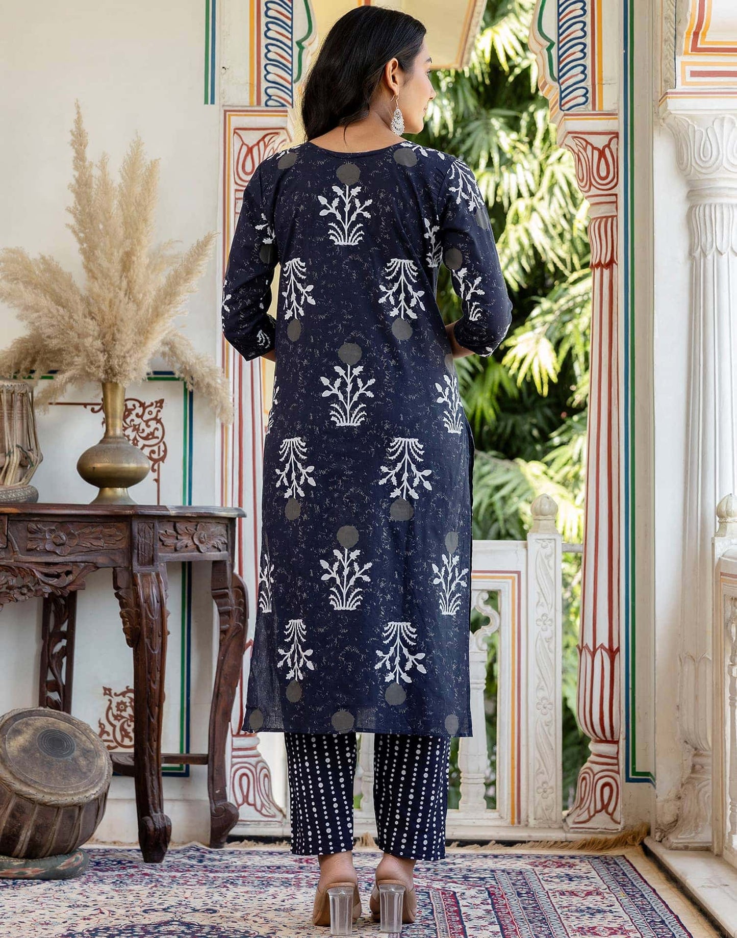 Cotton Floral Printed, Lace Straight Kurta with Pant & Dupatta