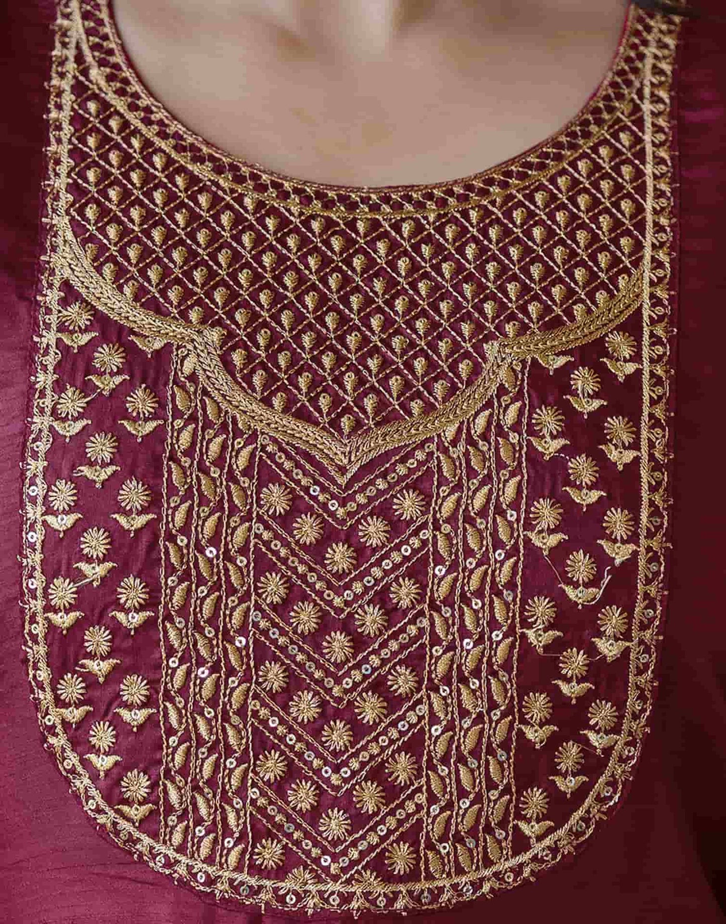 Silk Embroidered Straight Kurta with Pant & Dupatta