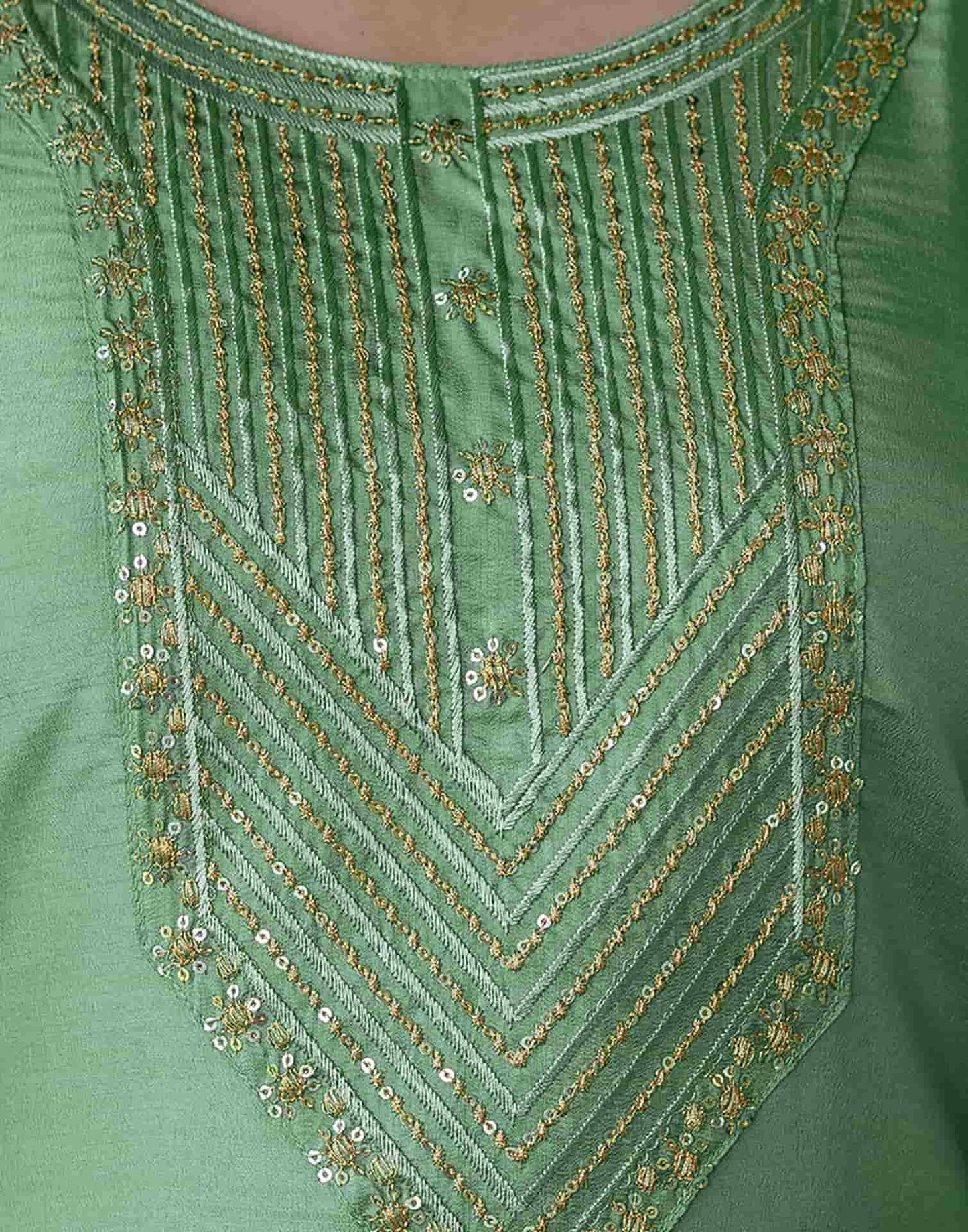 Silk Blend Embroidery and Sequins Work Straight Kurta with Pant & Dupatta