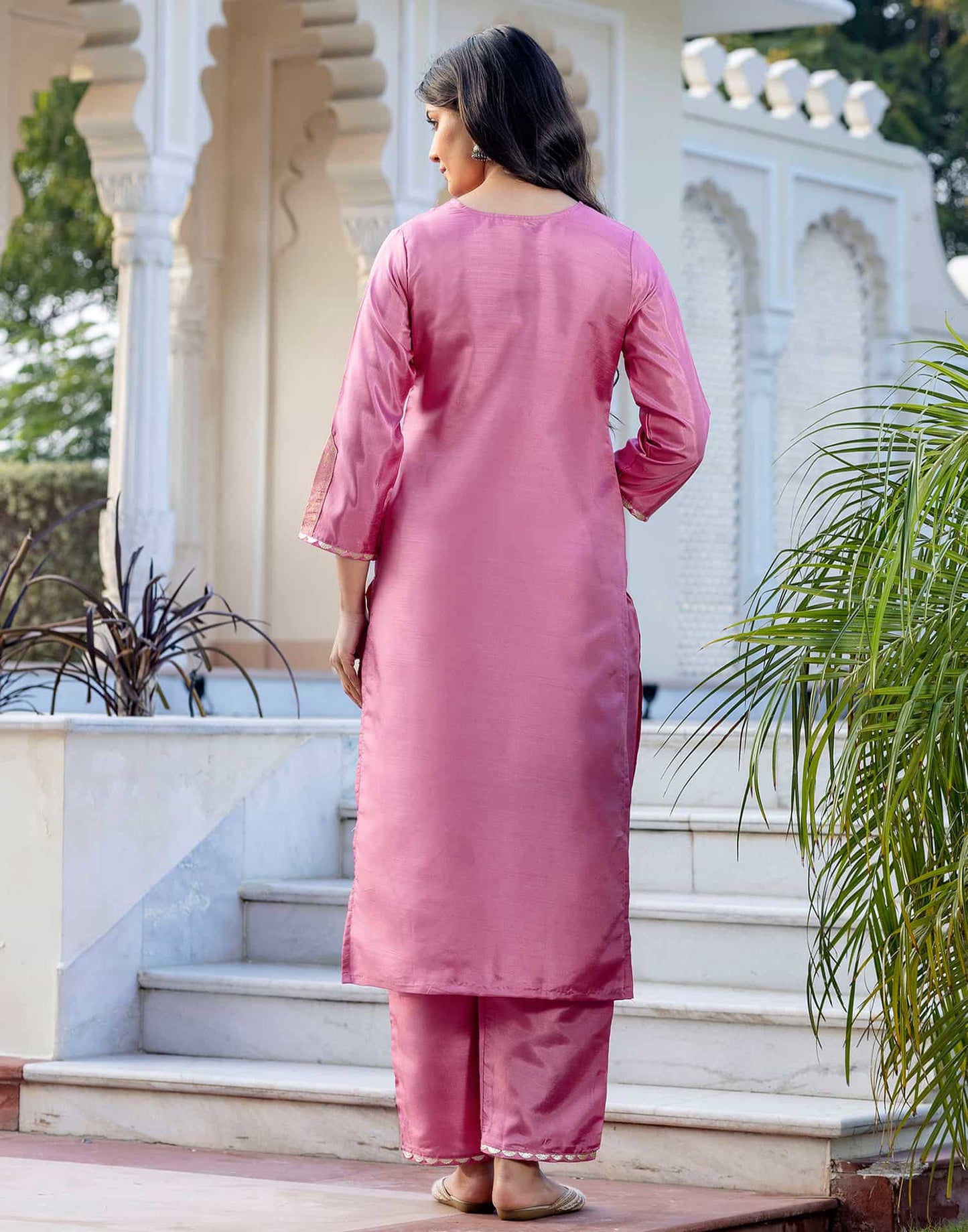 Silk Blend Embroidery Work Straight Kurta with Pant & Dupatta