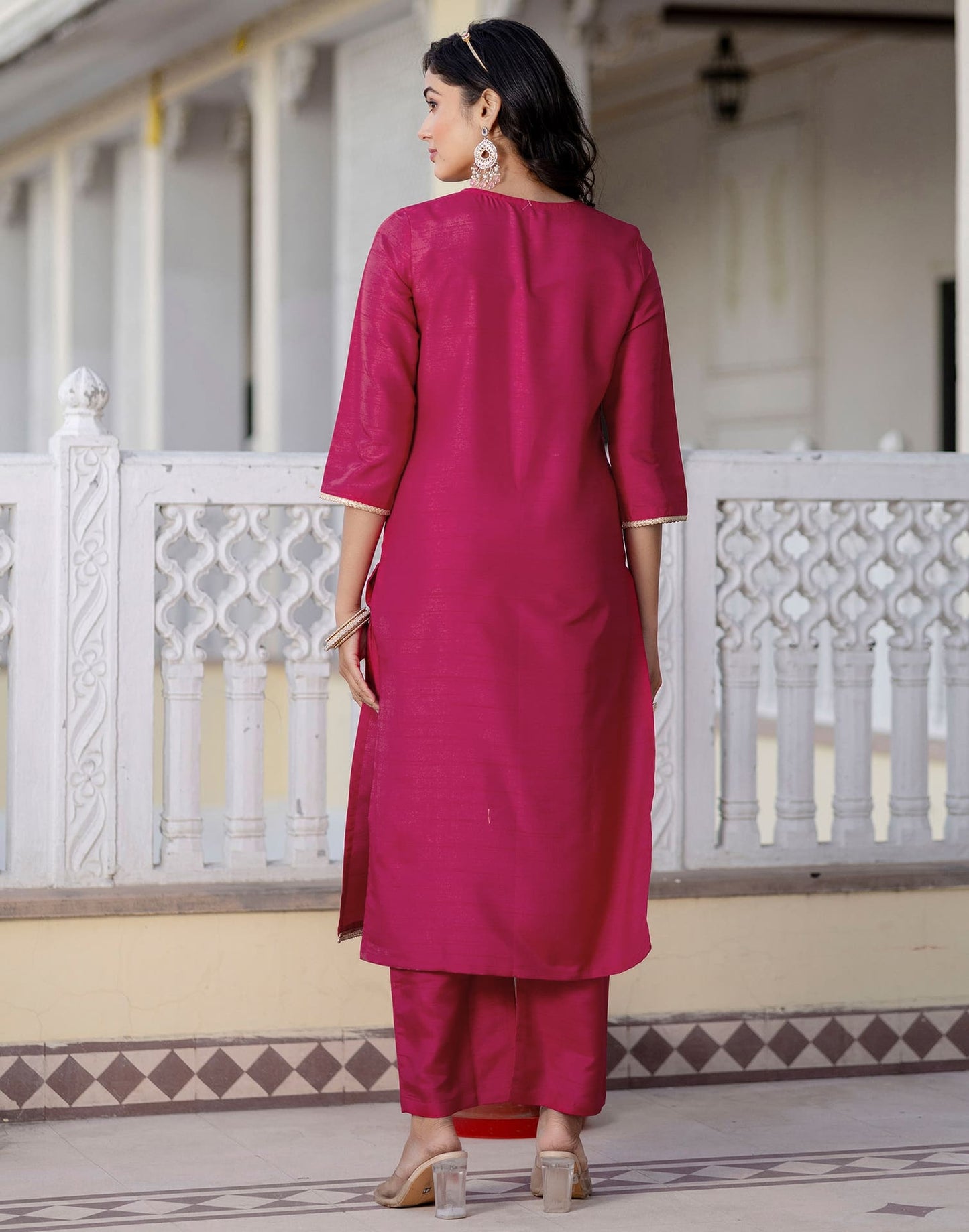 Silk Embroidered Straight Kurta with Pant & Dupatta