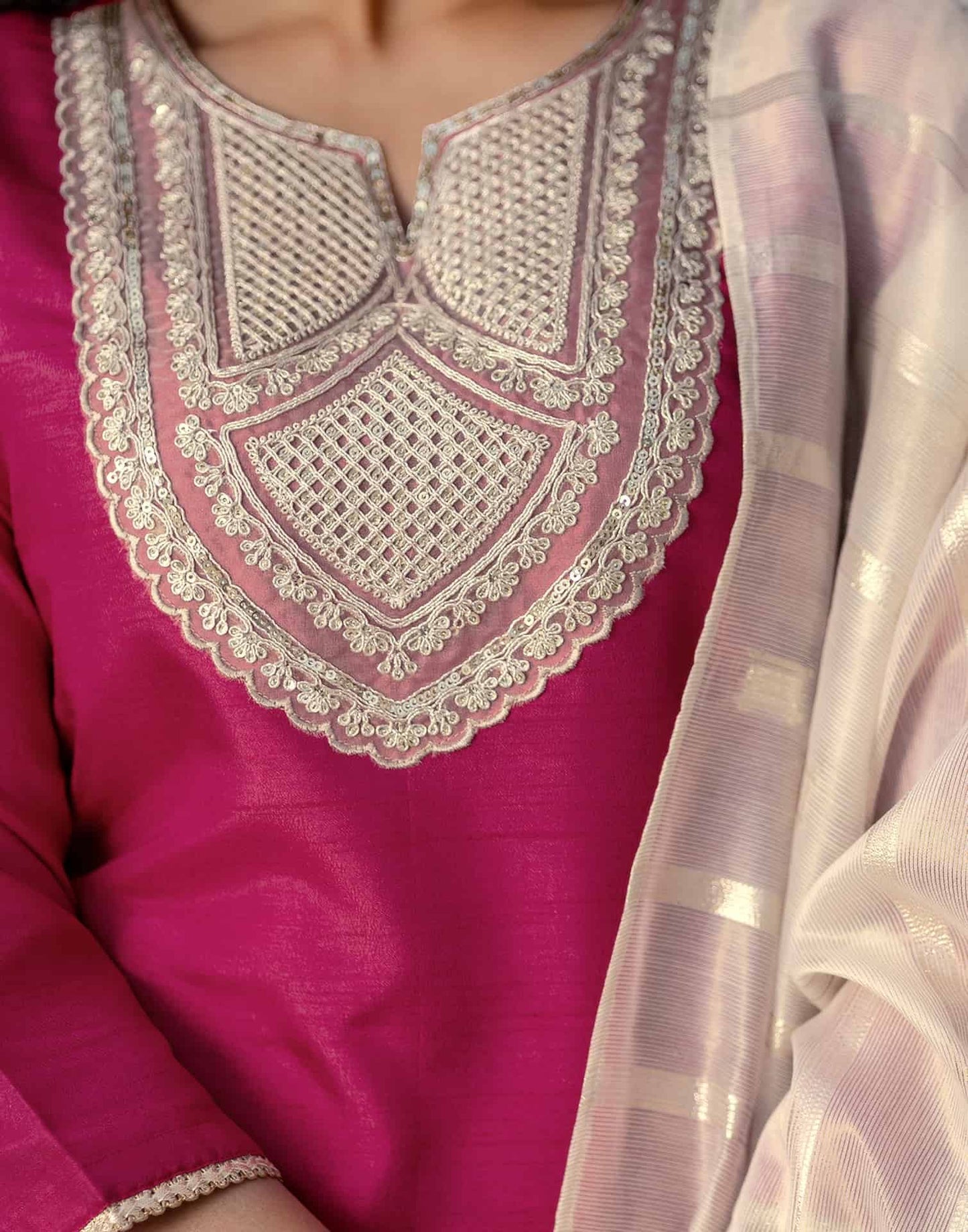 Silk Embroidered Straight Kurta with Pant & Dupatta