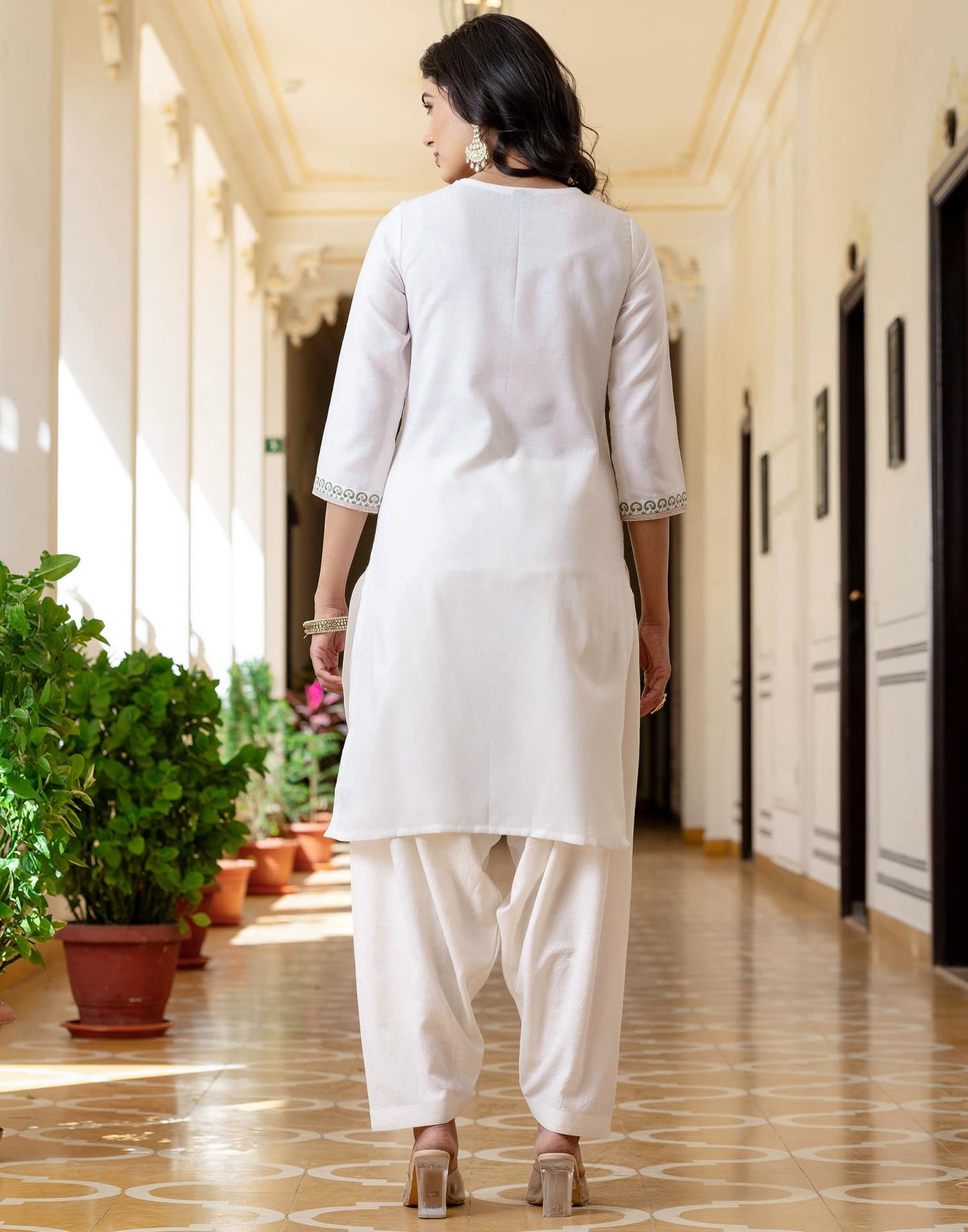 Cotton Embroidered Straight Kurta with Pant & Dupatta