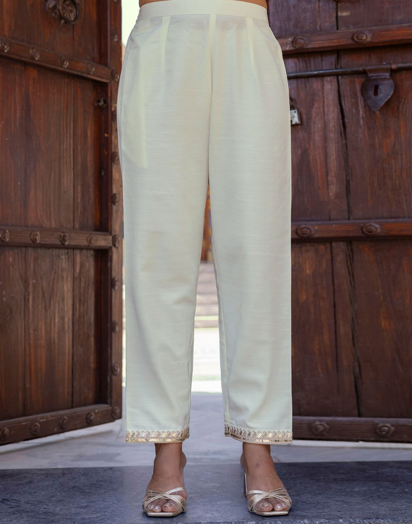 Cotton Blend Sequence, Embroidery Work and Lace Straight Kurta with Pant & Dupatta