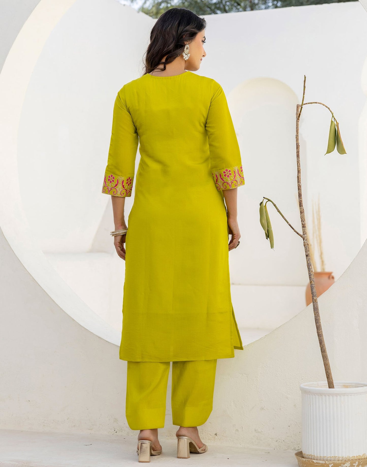 Silk Blend Embroidery Work and Embroidery Lace Straight Kurta with Pant & Dupatta