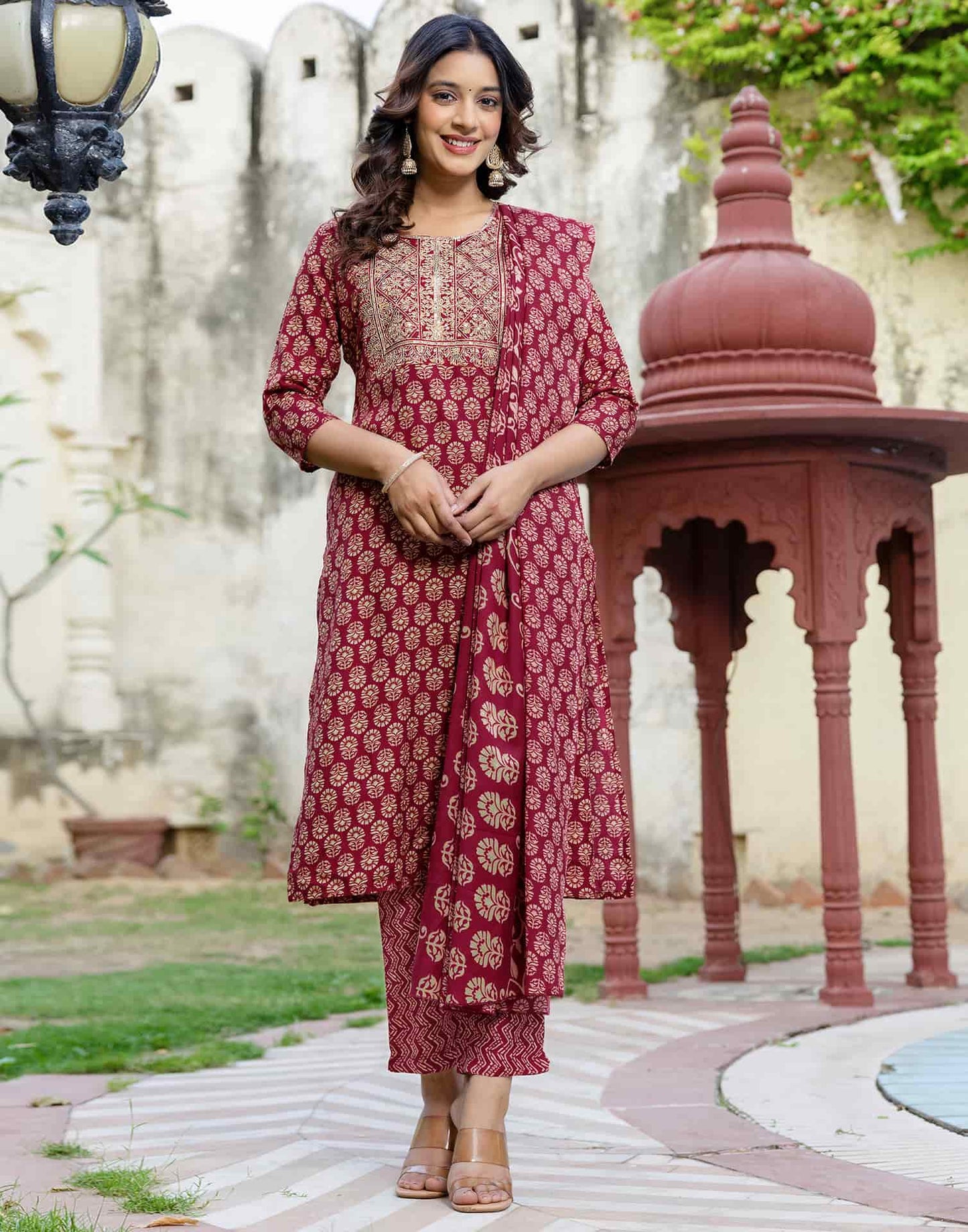 Cotton Printed Straight Kurta with Pant & Dupatta