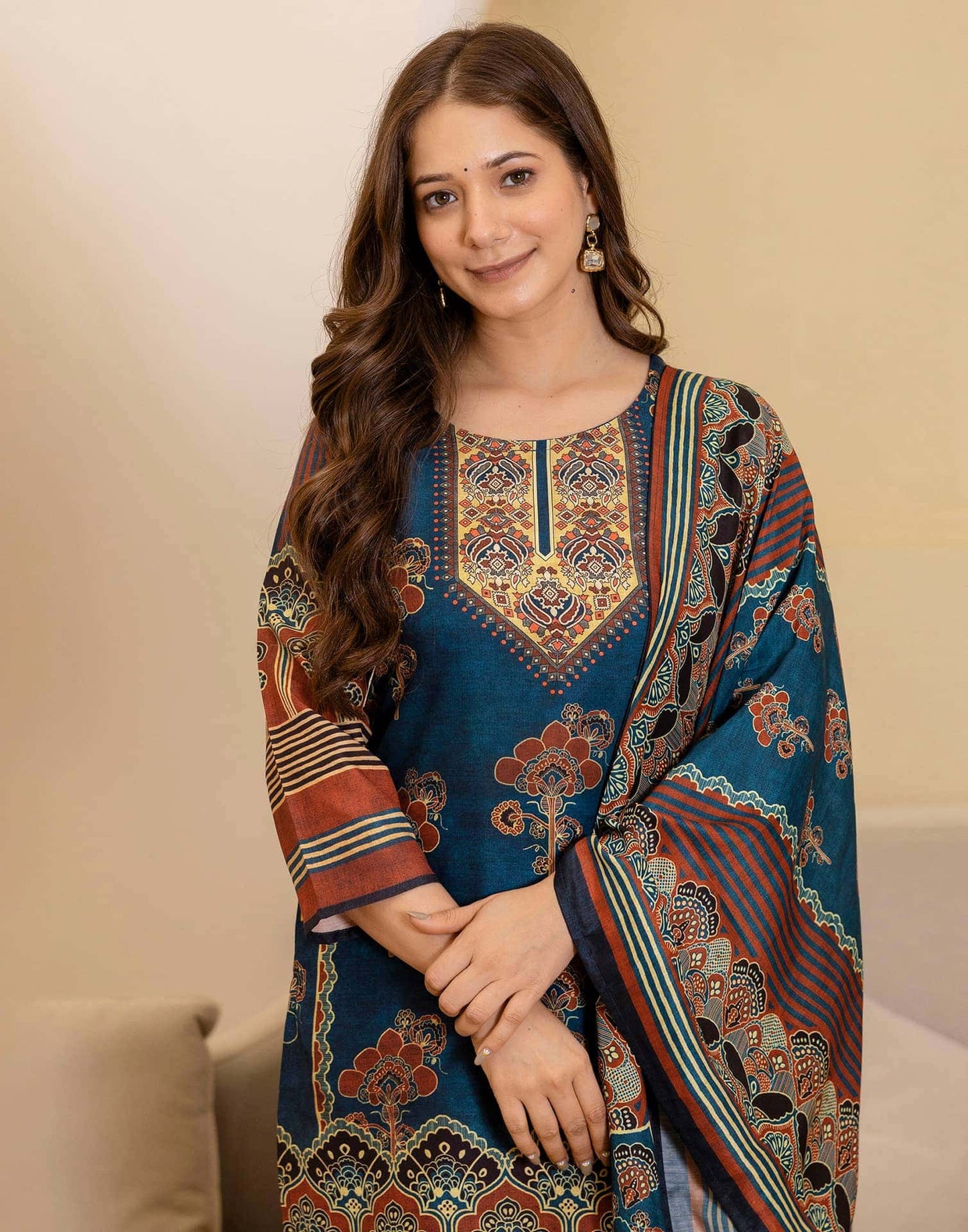 Cotton Printed Straight Kurta with Pant & Dupatta