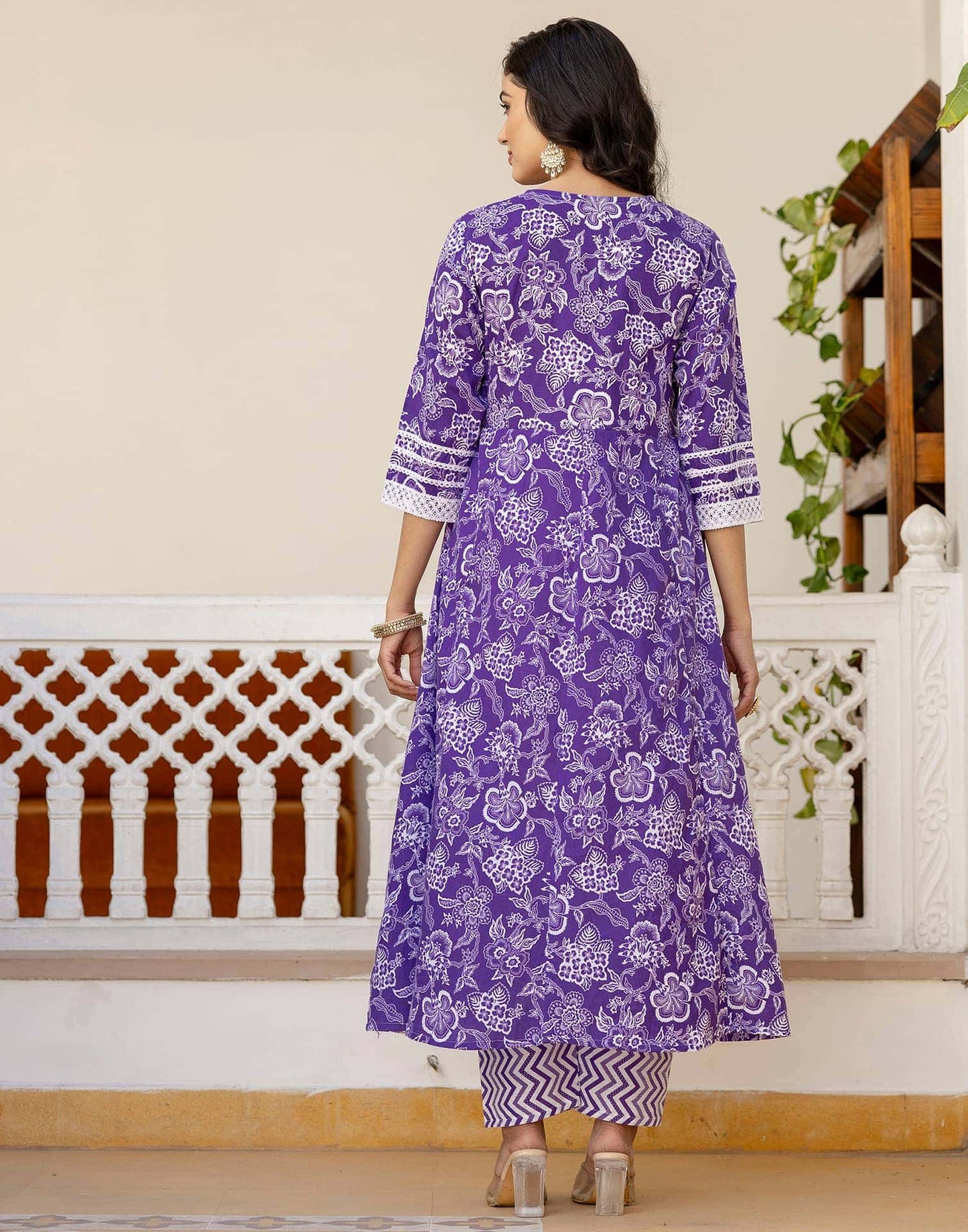 Cotton Embroidery and Sequin Work Anarkali Kurta with Pant & Dupatta