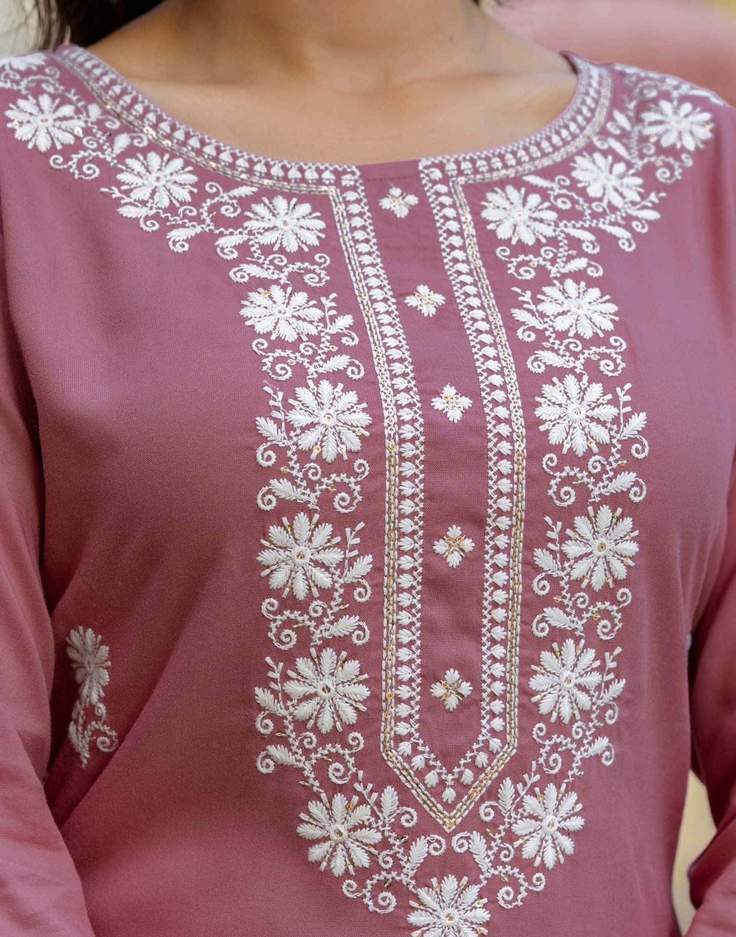 Rayon Embroidery, Sequins Work and Embroidery Lace Straight Kurta with Pant & Dupatta